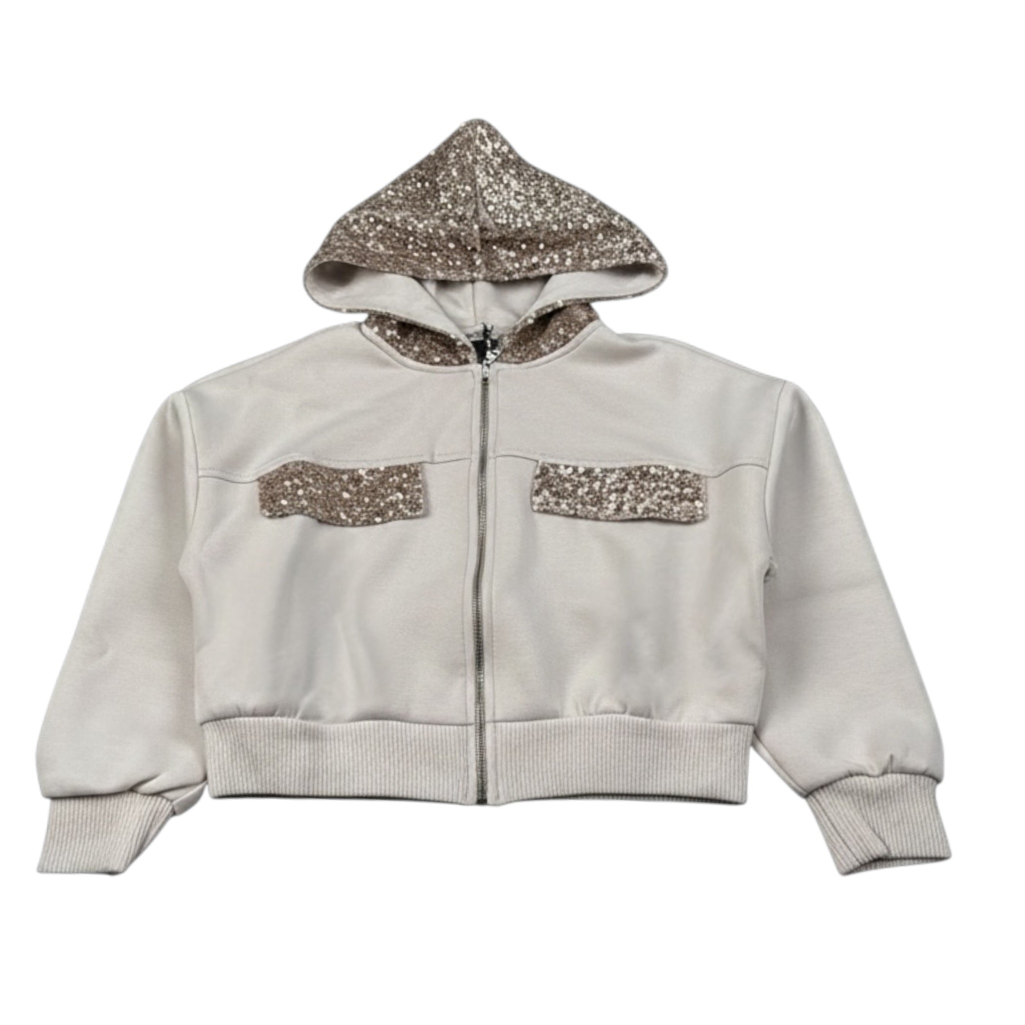 Dixie Felpa On Zip E Cappuccio tinta unita Pailettata Beige per Bambina LK30172G79 BEIGE DIXIE 