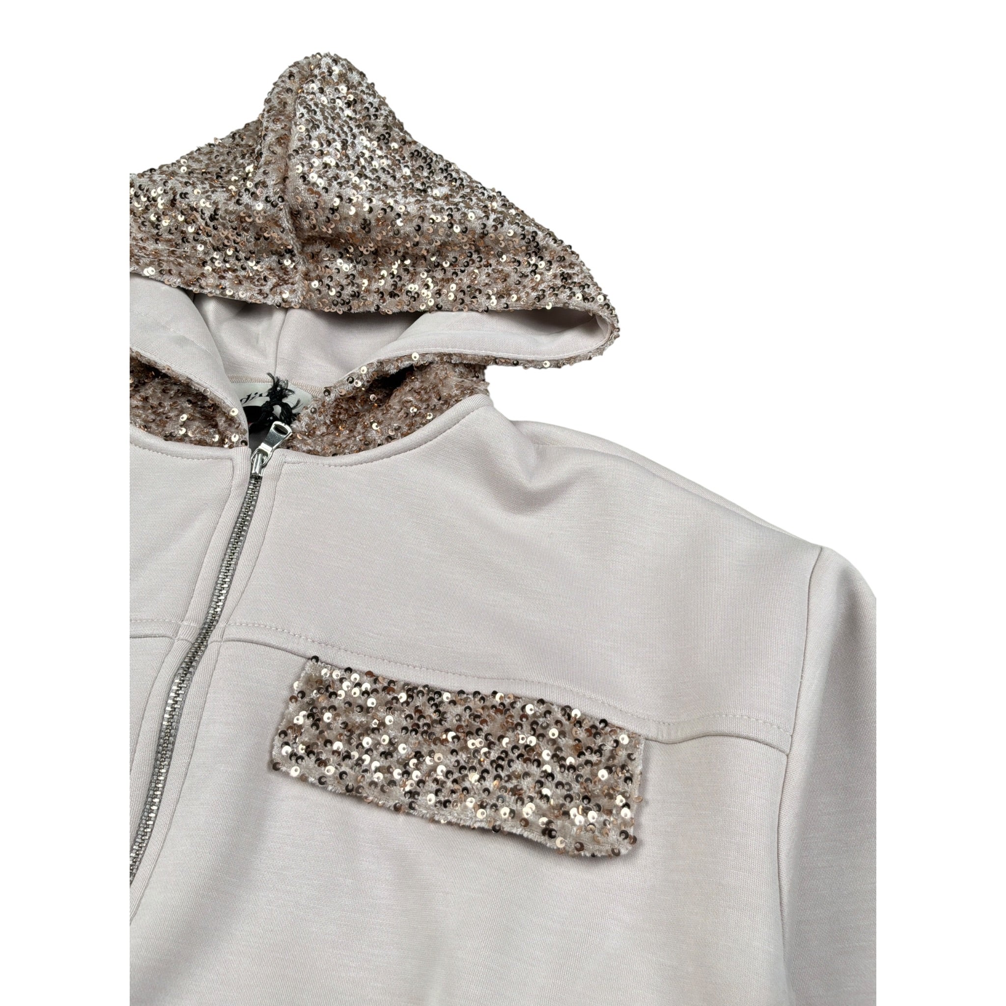 Dixie Felpa On Zip E Cappuccio tinta unita Pailettata Beige per Bambina LK30172G79 BEIGE DIXIE 