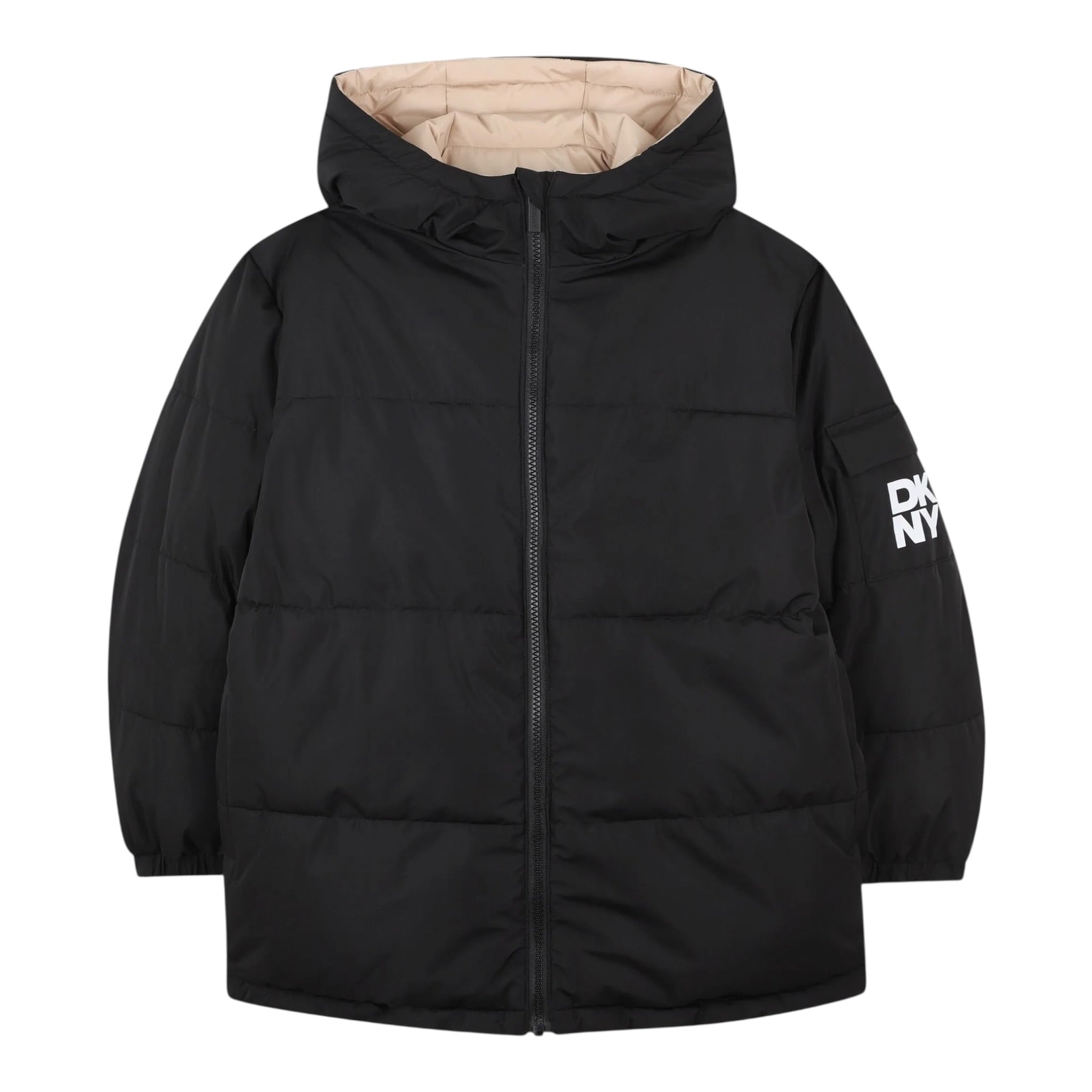 Dkny Giubbino Reversibile Bicolore con Cappuccio Nero/Beige per Bambino D62423 NERO/BEIGE DKNY 
