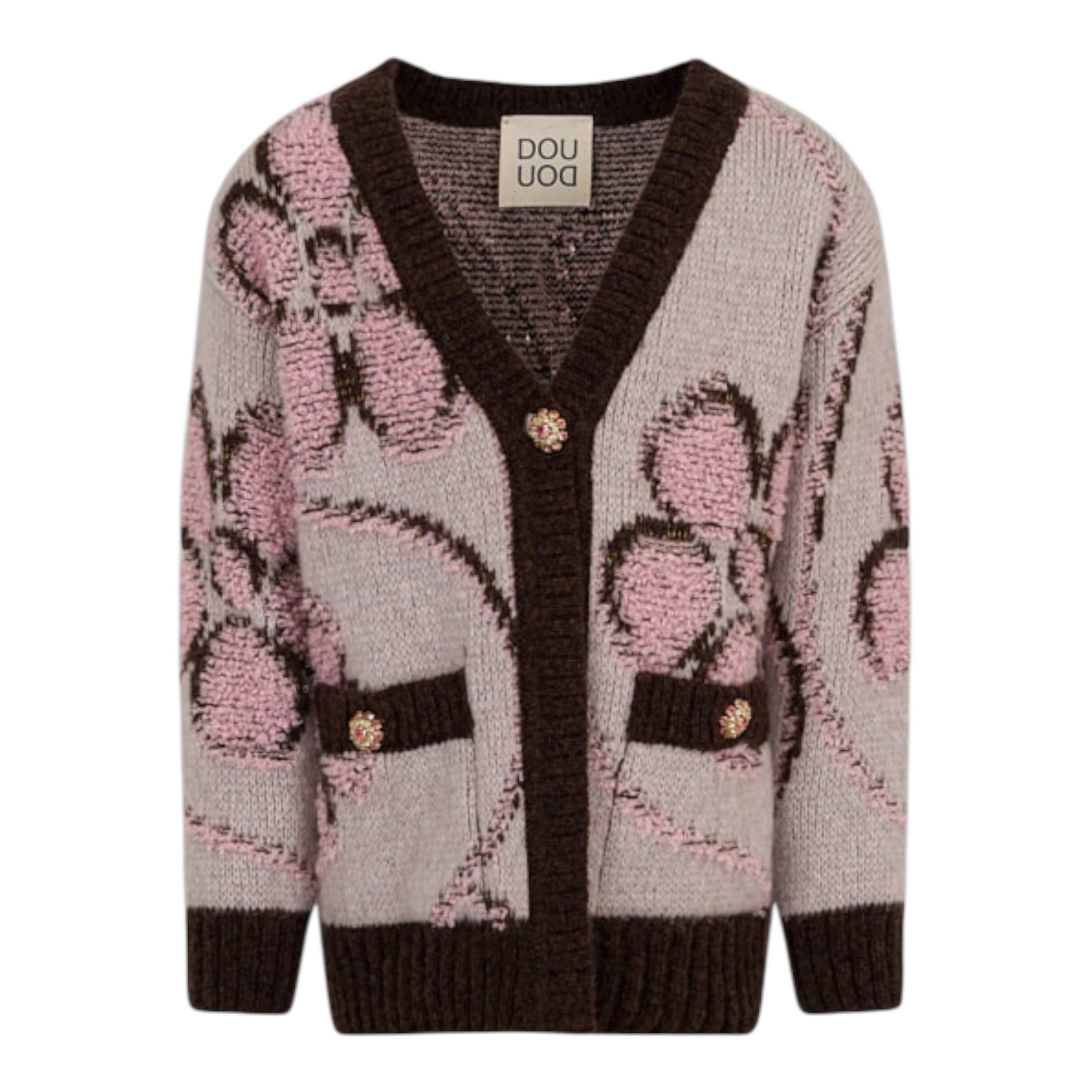 Dou Dou Cardigan tinta unita con Ricami Panna per Bambina DX9A40 PANNA DOU DOU 