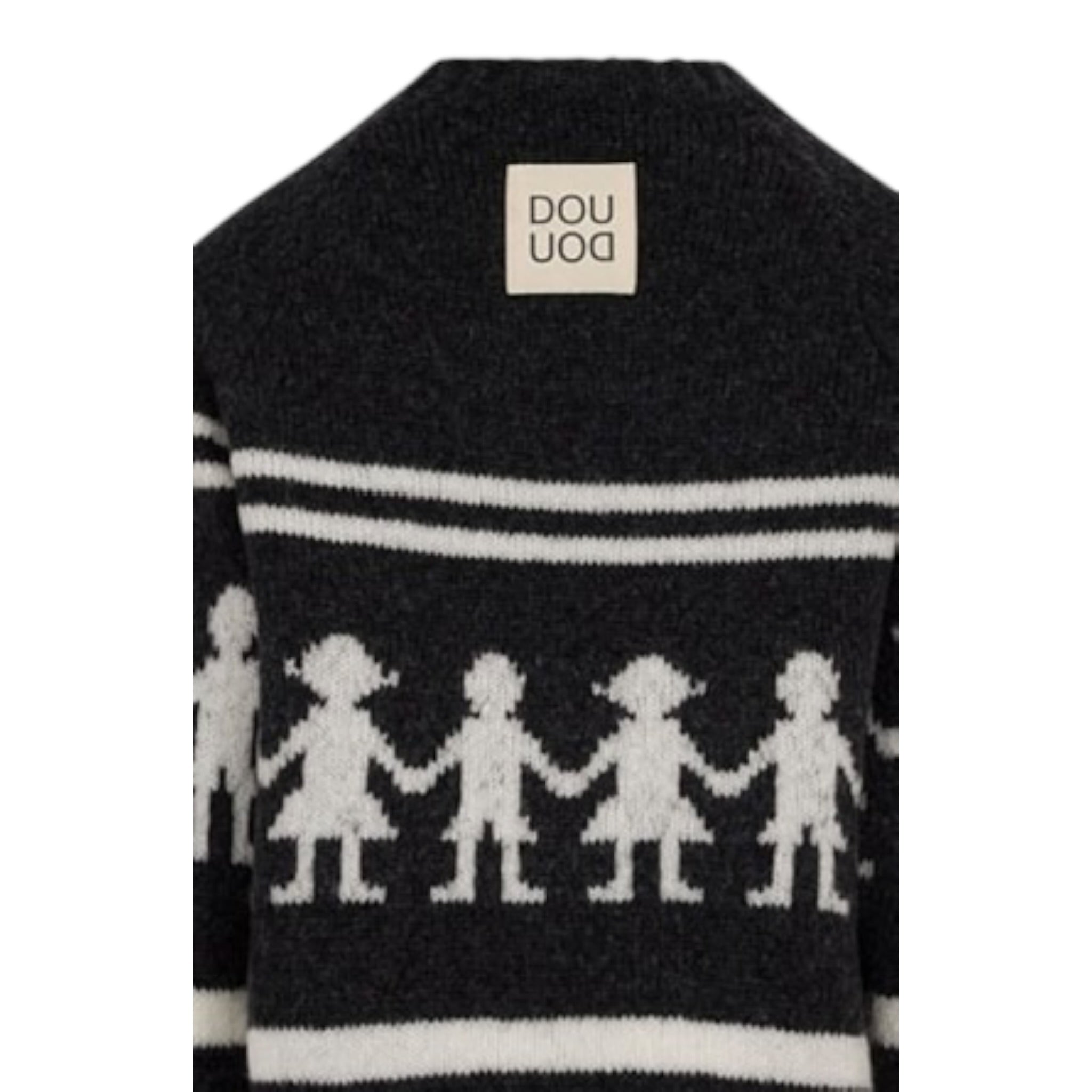 Dou Dou Maglia Girocollo tinta unita con Stampa Nero per Bambina DX9P10 NERO DOU DOU 