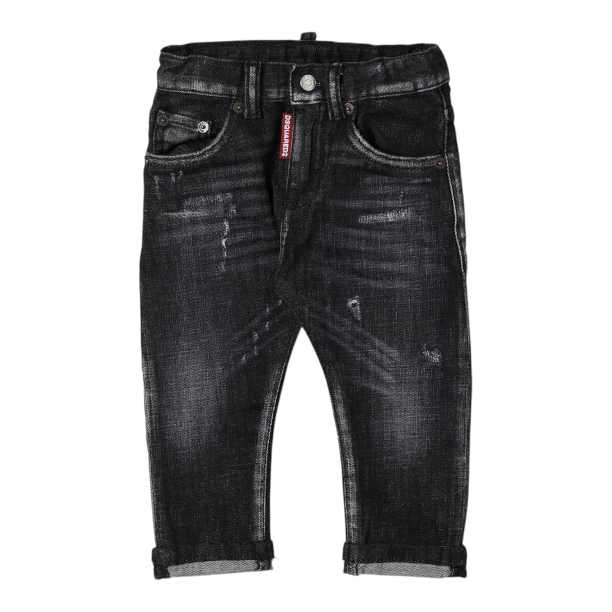Dsquared2 Jeans tinta unita con Girovita Regolabile Nero per Neonato DQ01TCX NERO DSQUARED2 
