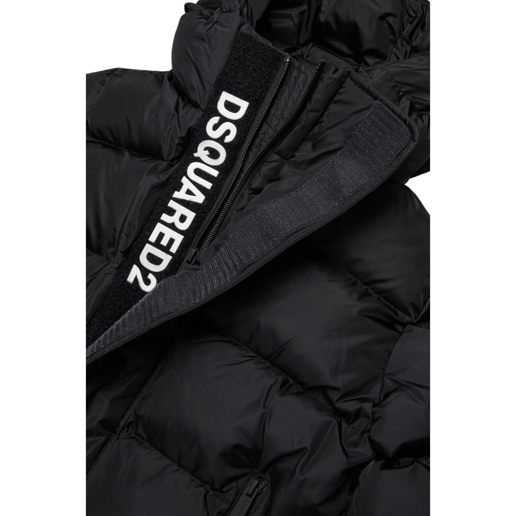 Dsquared2 Giubbino tinta unita con Zip E Cappuccio Nero per Bambino DQ1090 NERO DSQUARED2 