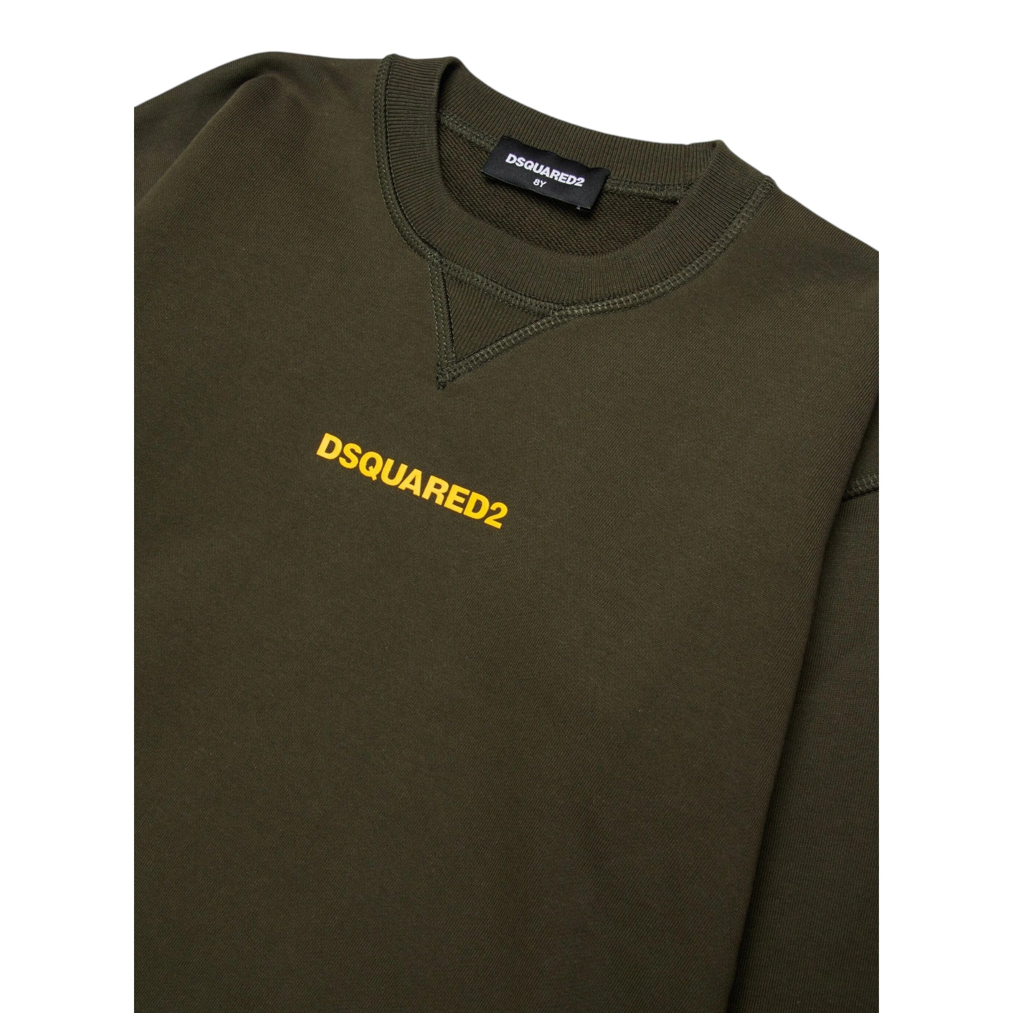 Dsquared2 Felpa Chiusa Girocollo tinta unita con Logo Verde per Bambino DQ2739 VERDE DSQUARED2 