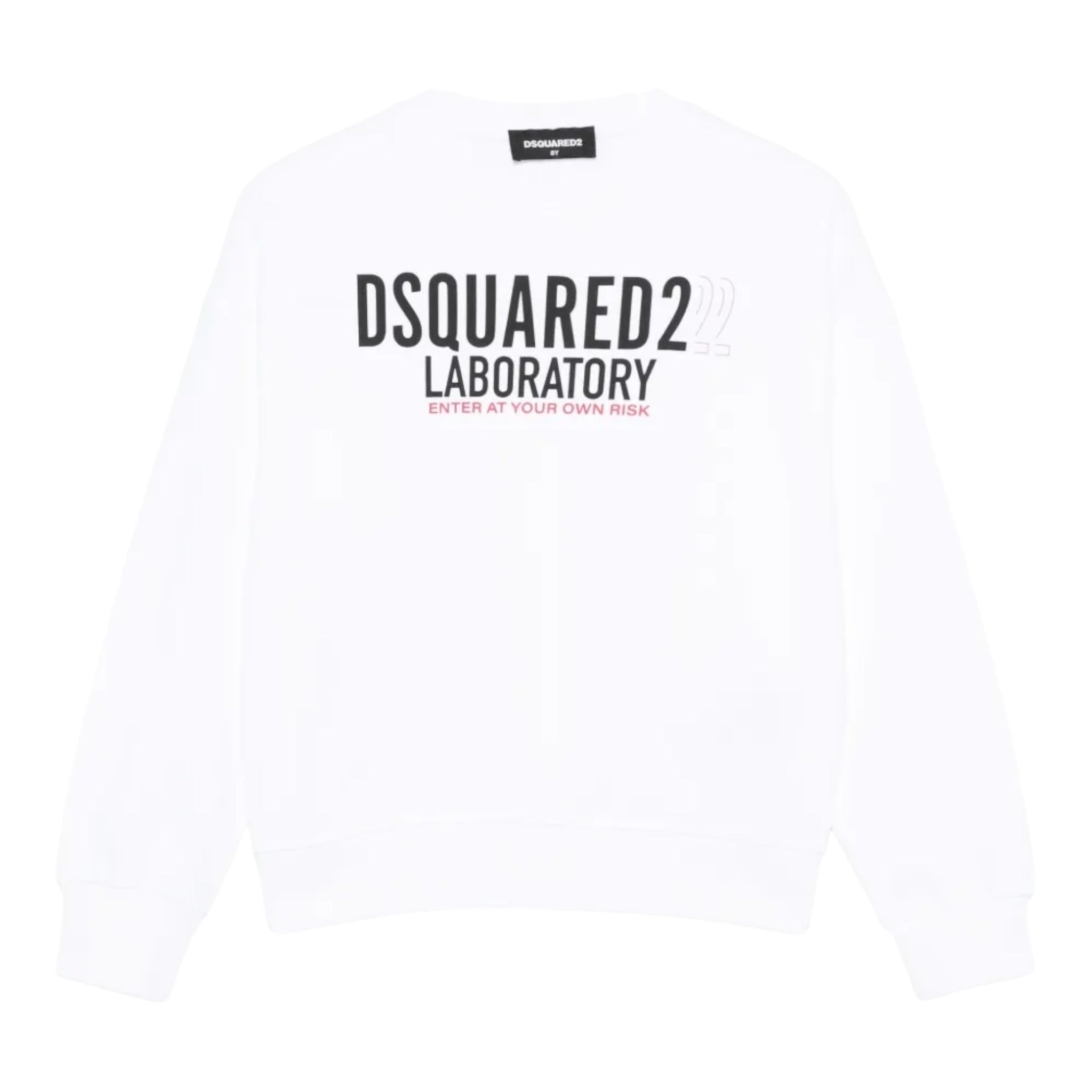 Dsquared2 Felpa Chiusa Girocollo tinta unita con Stampa Bianco per Neonato DQ3006N BIANCO DSQUARED2 
