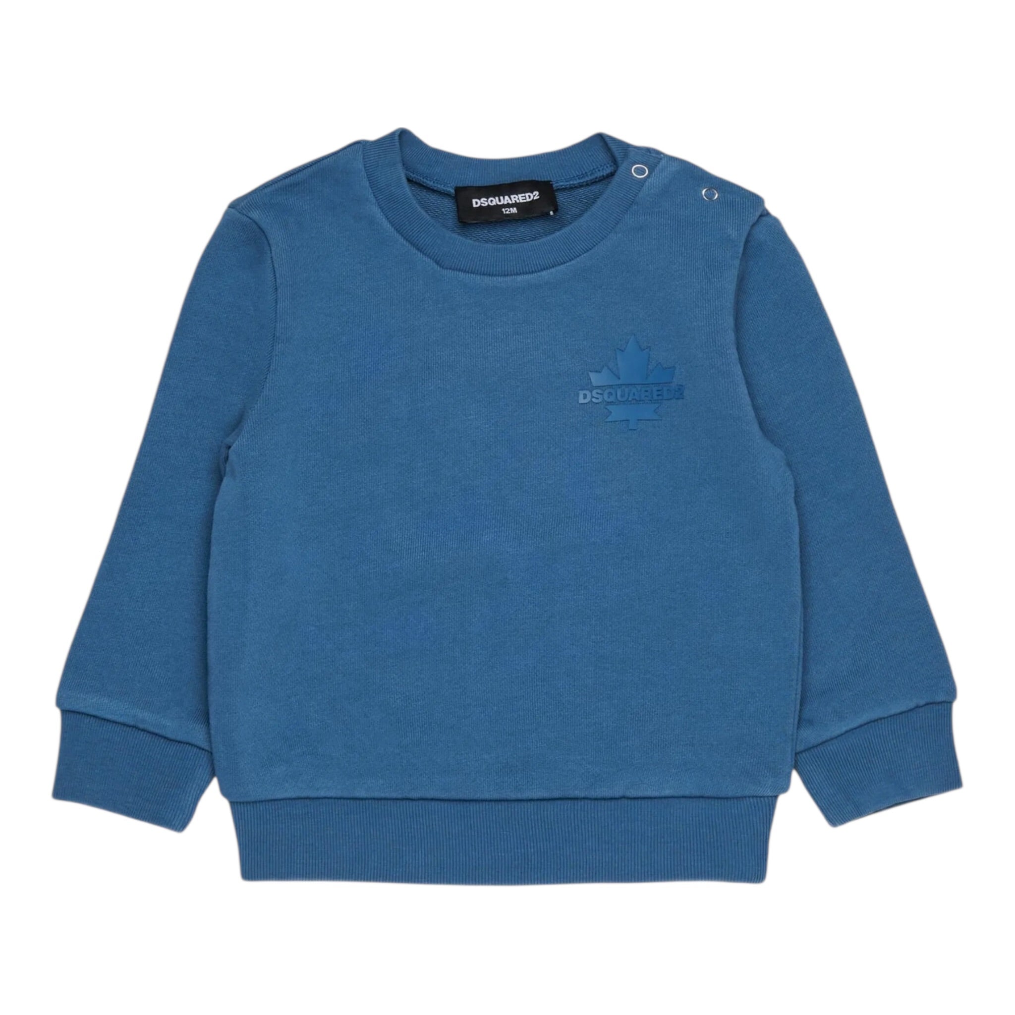 Dsquared2 Felpa Chiusa Girocollo tinta unita con Logo Petrolio per Neonato DQ3095 PETROLIO DSQUARED2 