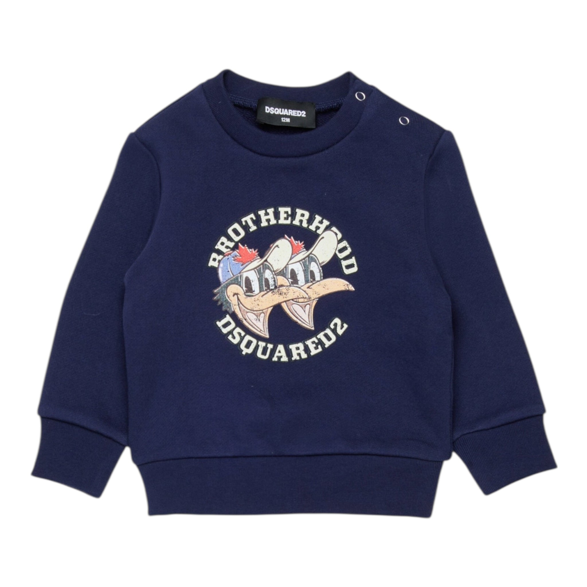 Dsquared2 Felpa Chiusa Girocollo tinta unita con Logo Blu per Neonato DQ3099 BLU DSQUARED2 