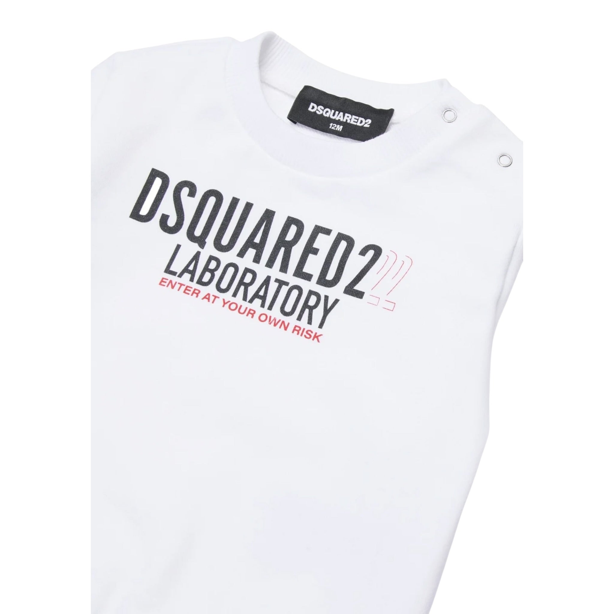Dsquared2 Felpa Girocollo tinta unita con Stampa Bianco per Bambino DQ3100J BIANCO DSQUARED2 