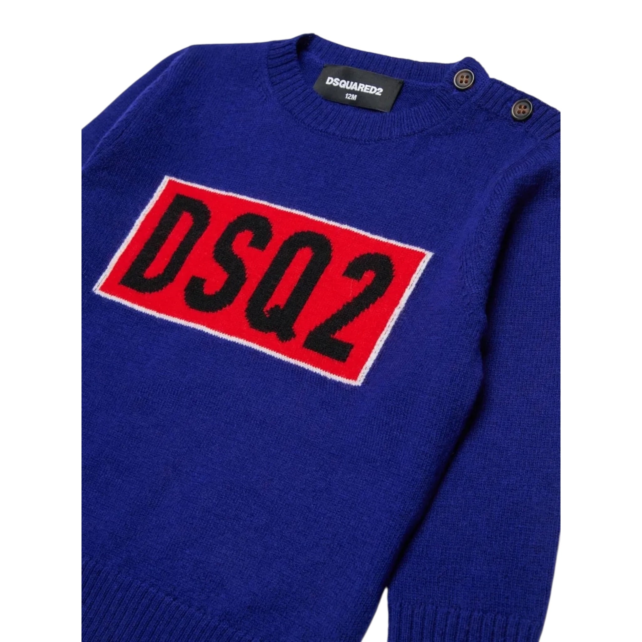 Dsquared2 Maglia Girocollo tinta unita con Ricamo Blu per Neonato DQ3109 BLU DSQUARED2 