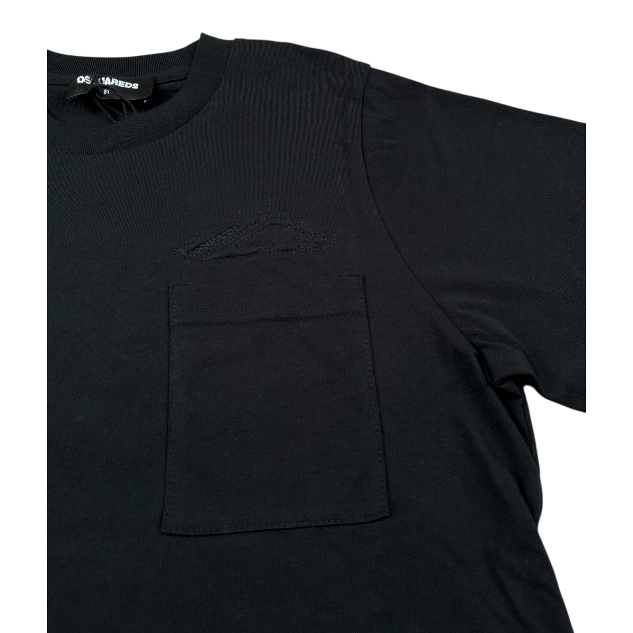 Dsquared2 T-Shirt Girocollo tinta unita con Taschino Nero per Bambino DQ3127 NERO DSQUARED2 