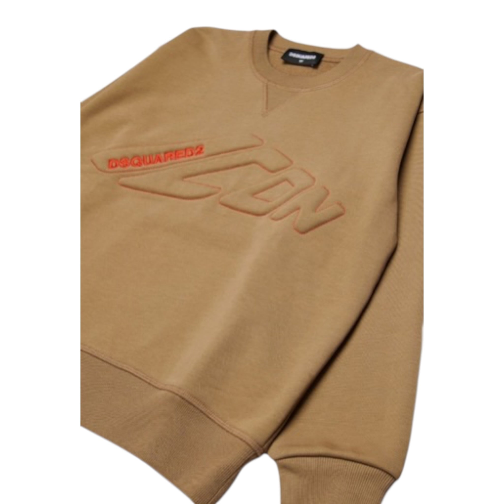 Dsquared2 Felpa Chiusa Girocollo tinta unita con Logo Cammello per Bambino DQ3128X CAMMELLO DSQUARED2 