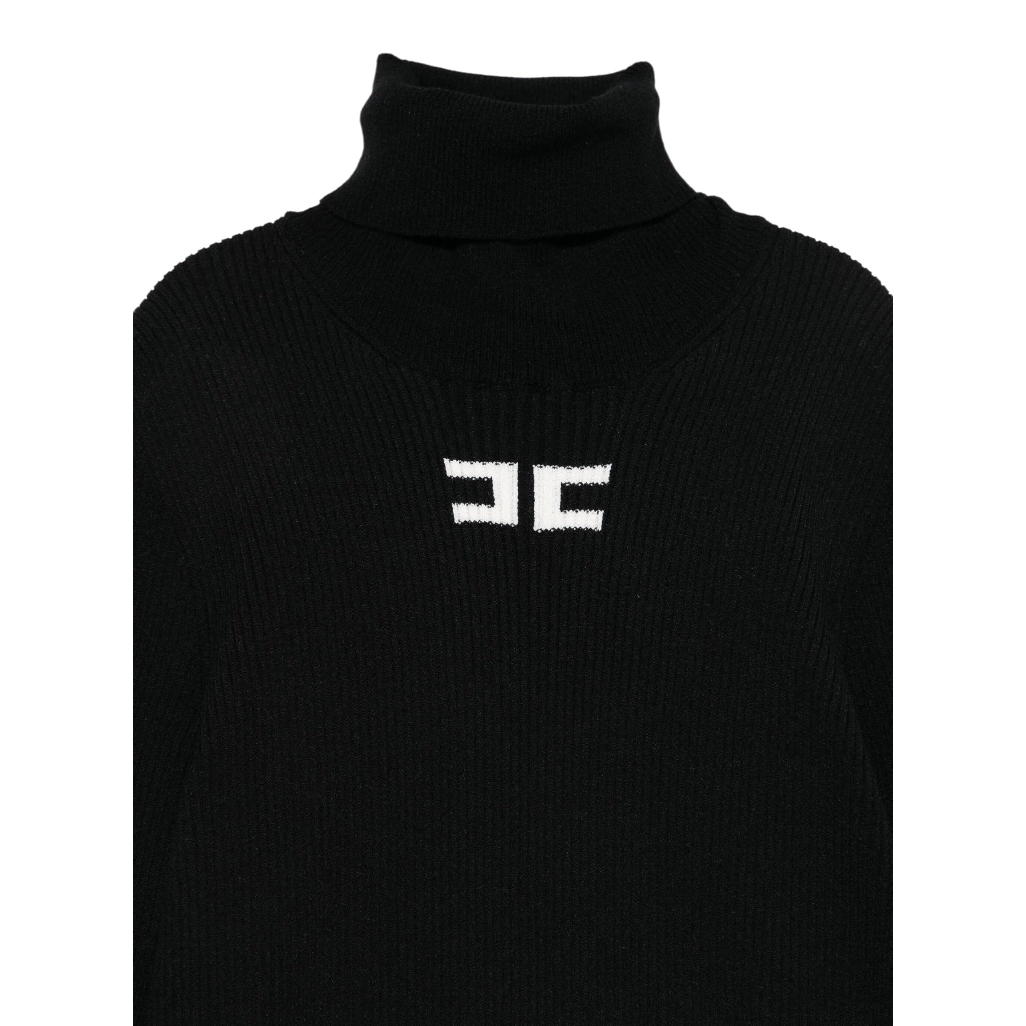 Elisabetta Franchi Maglia Collo Alto tinta unita con Logo Nero per Bambina EFMA176 NERO ELISABETTA FRANCHI 