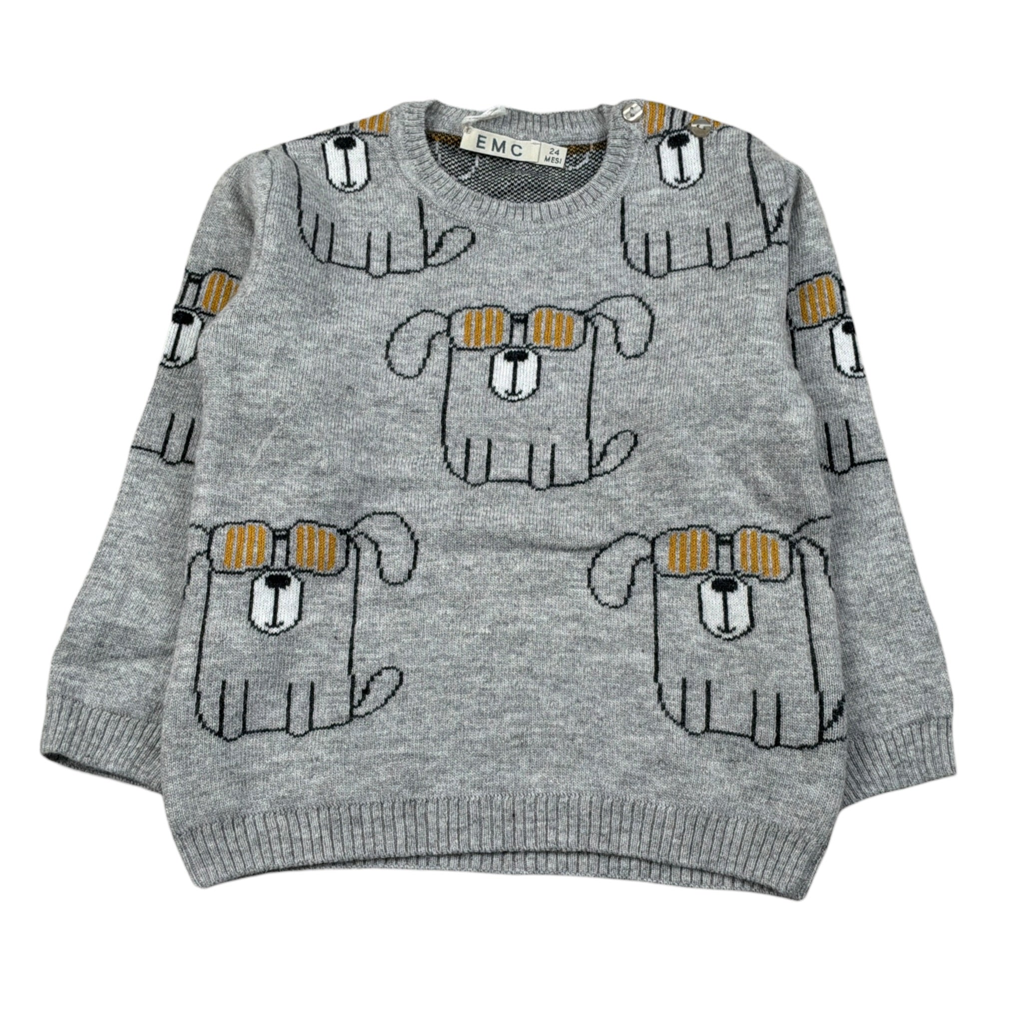Emc Maglia Girocollo tinta unita con Ricami Grigio per Neonato CE1895 GRIGIO EMC 