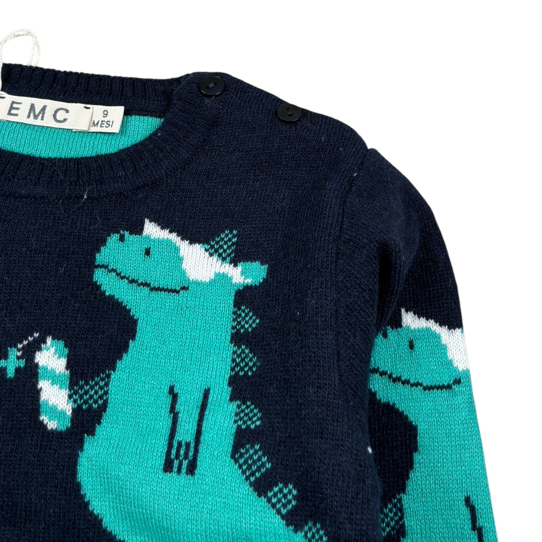 Emc Maglia Girocollo tinta unita con Ricami Blu per Neonato CE1899 BLU EMC 