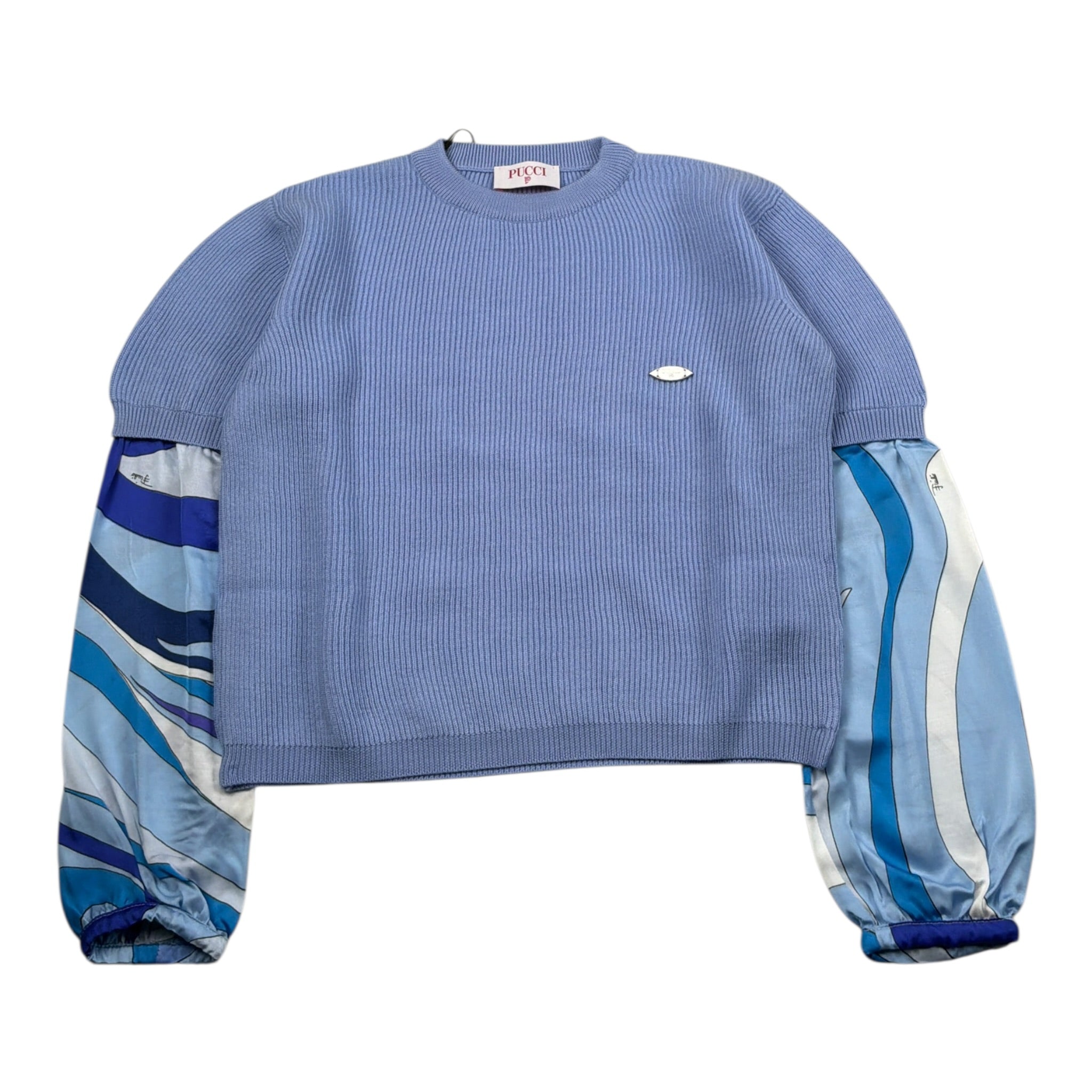 Emilio Pucci Maglia tinta unita con Fantasia Azzurro per Bambina PX9A11W0028 AZZURRO EMILIO PUCCI 