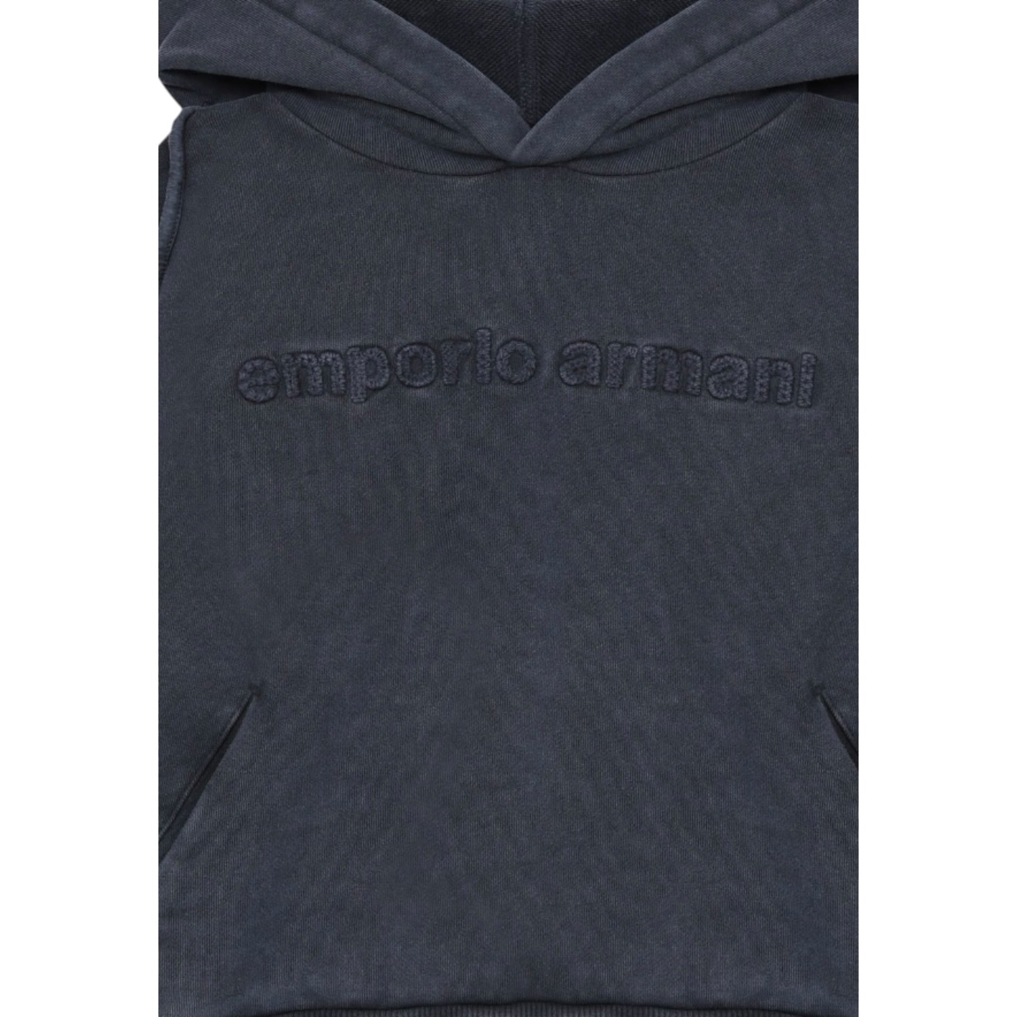 Emporio Armani Felpa tinta unita con Cappuccio E Stampa Blu per Bambino EB000465 BLU EMPORIO ARMANI 