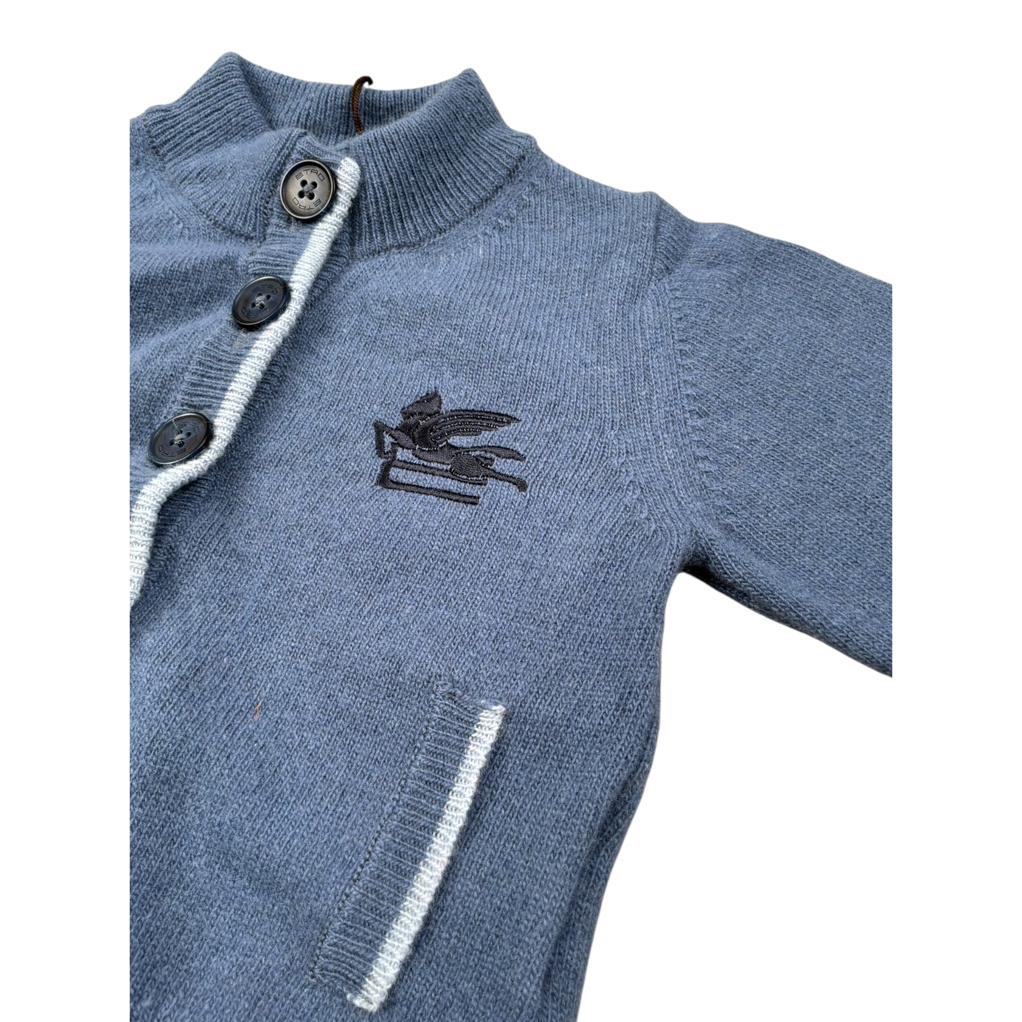 Etro Cardigan tinta unita con Ricami Blu per Neonato GV9510 BLU ETRO 