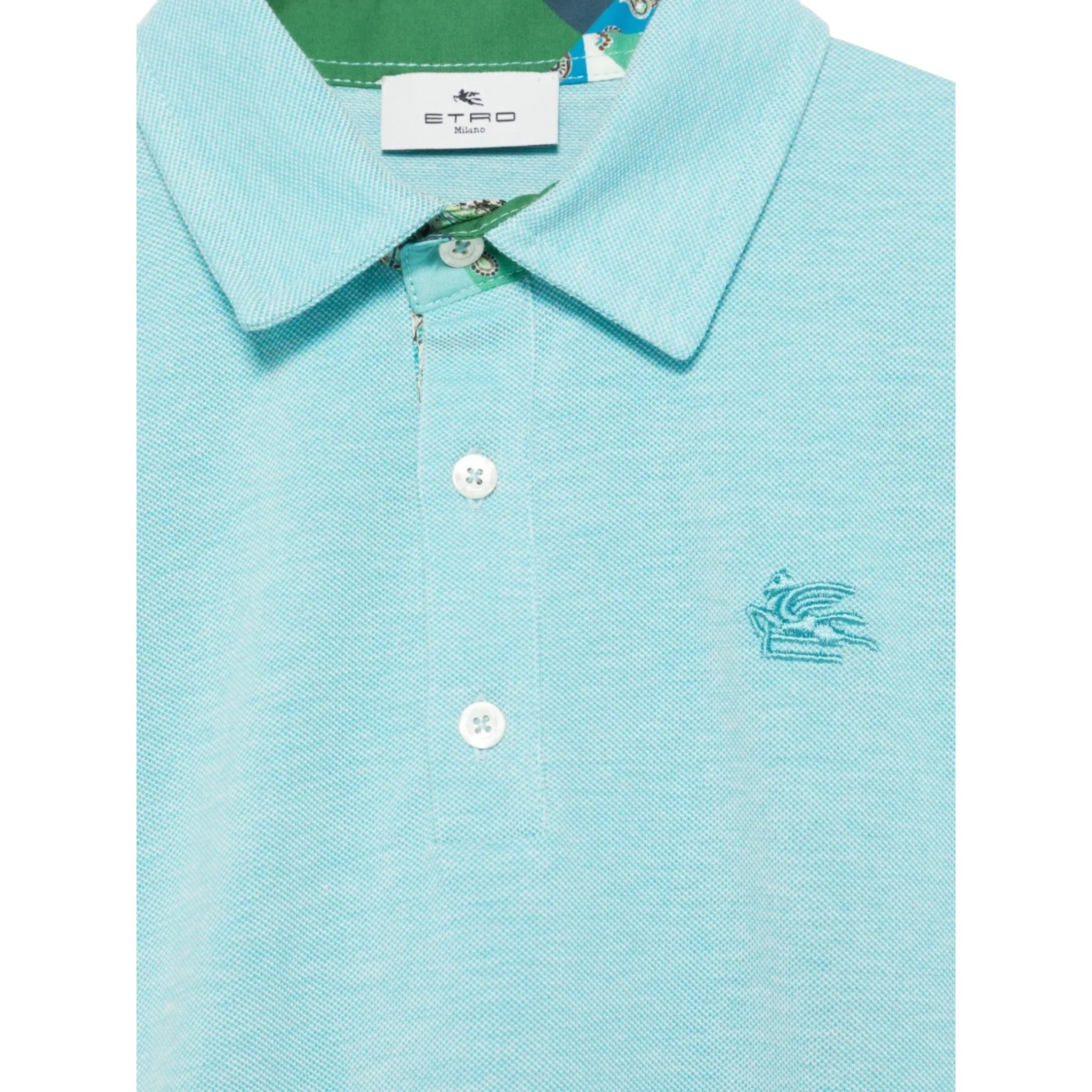Etro Polo Mezza Manica tinta unita con Logo Azzurro per Bambino GW8P31 AZZURRO ETRO 
