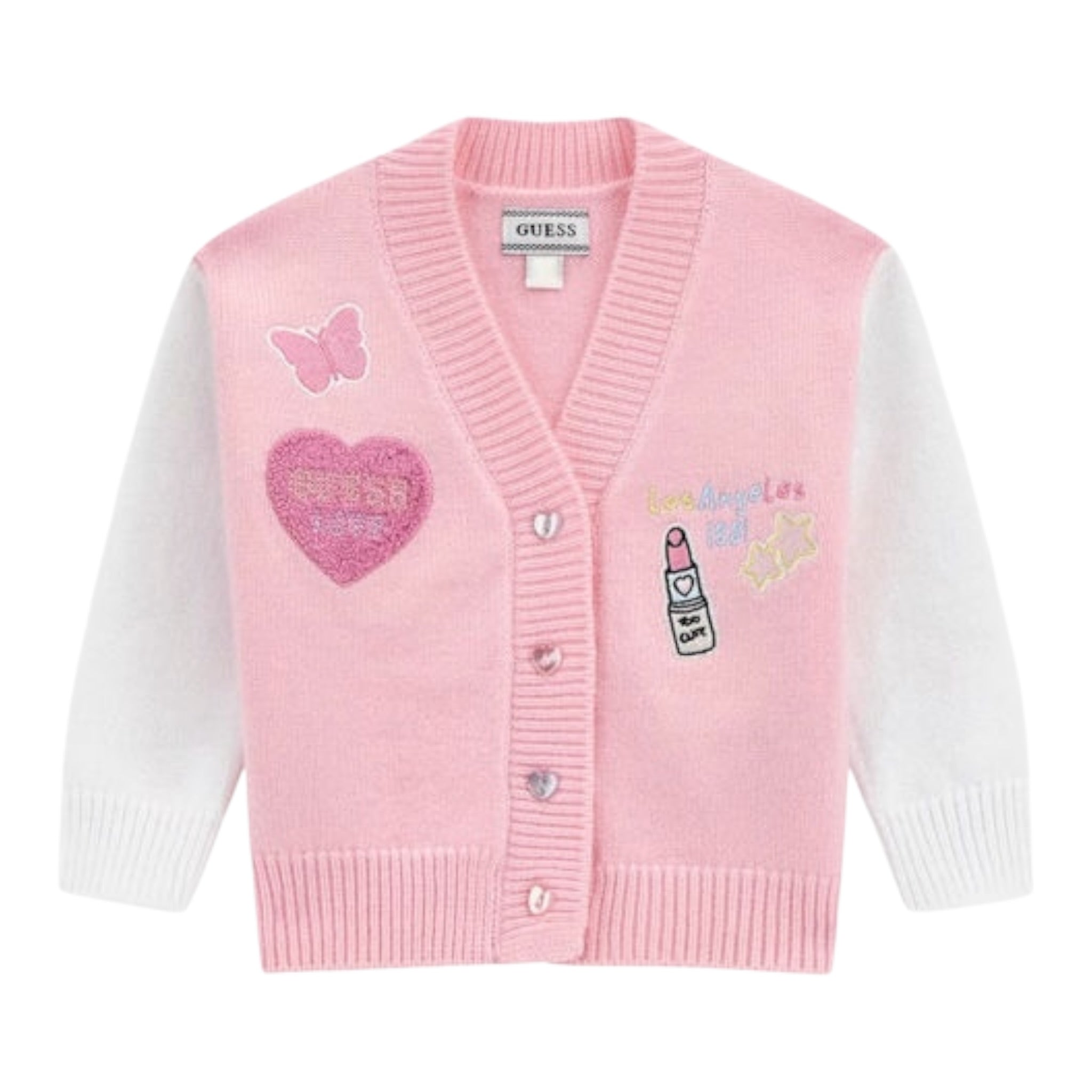 Guess Cardigan Bicolore con Stampa Bianco/Rosa per Neonata A5YR00Z3GS0 BIANCO/ROSA GUESS 