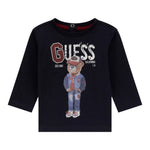 Guess Shirt tinta unita Girocollo con Stampa Blu per Neonato I5YI04K8HM4XXX BLU GUESS 