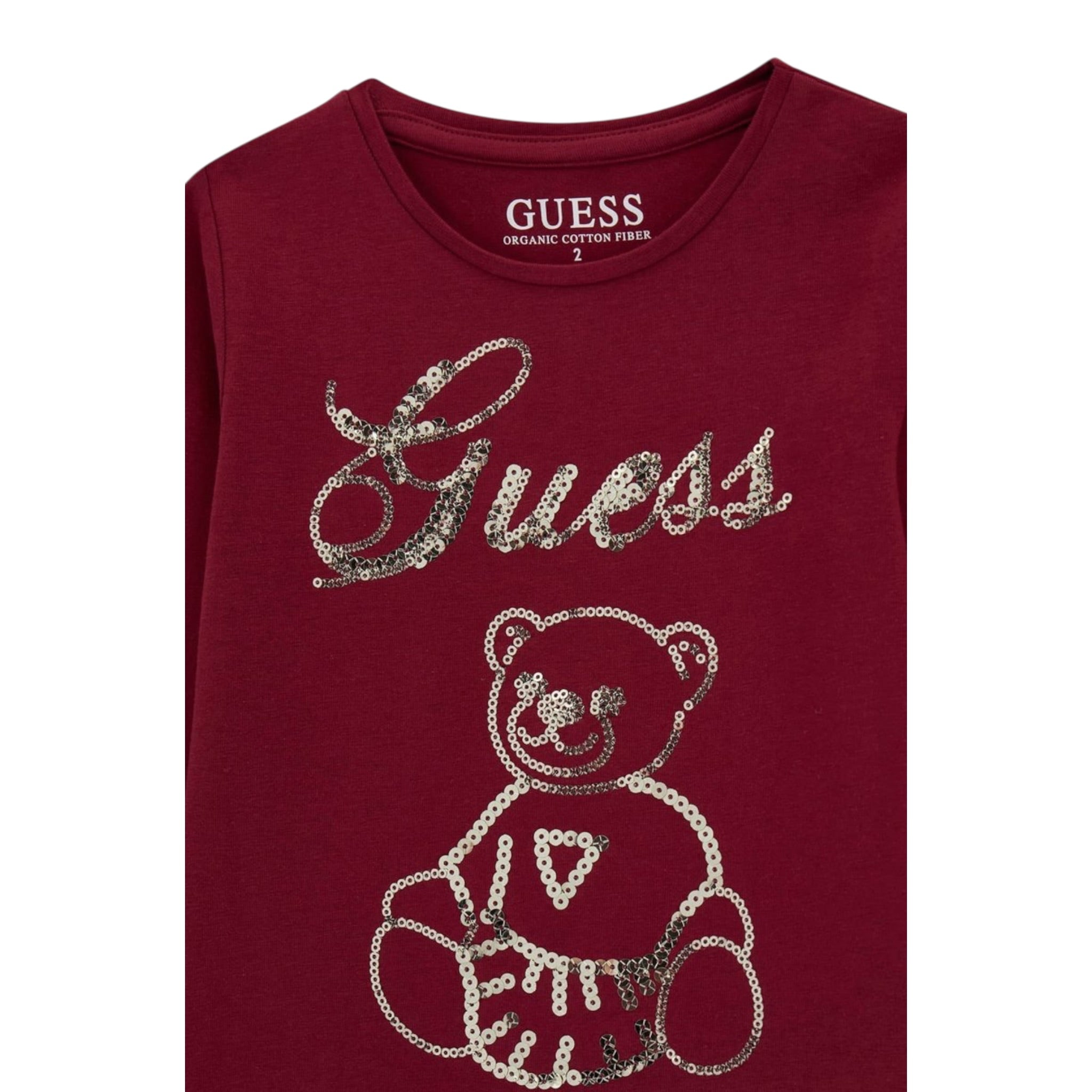 Guess Shirt Girocollo tinta unita con Pailettes Bordeaux per Neonata K5BI03J1314 BORDEAUX GUESS 
