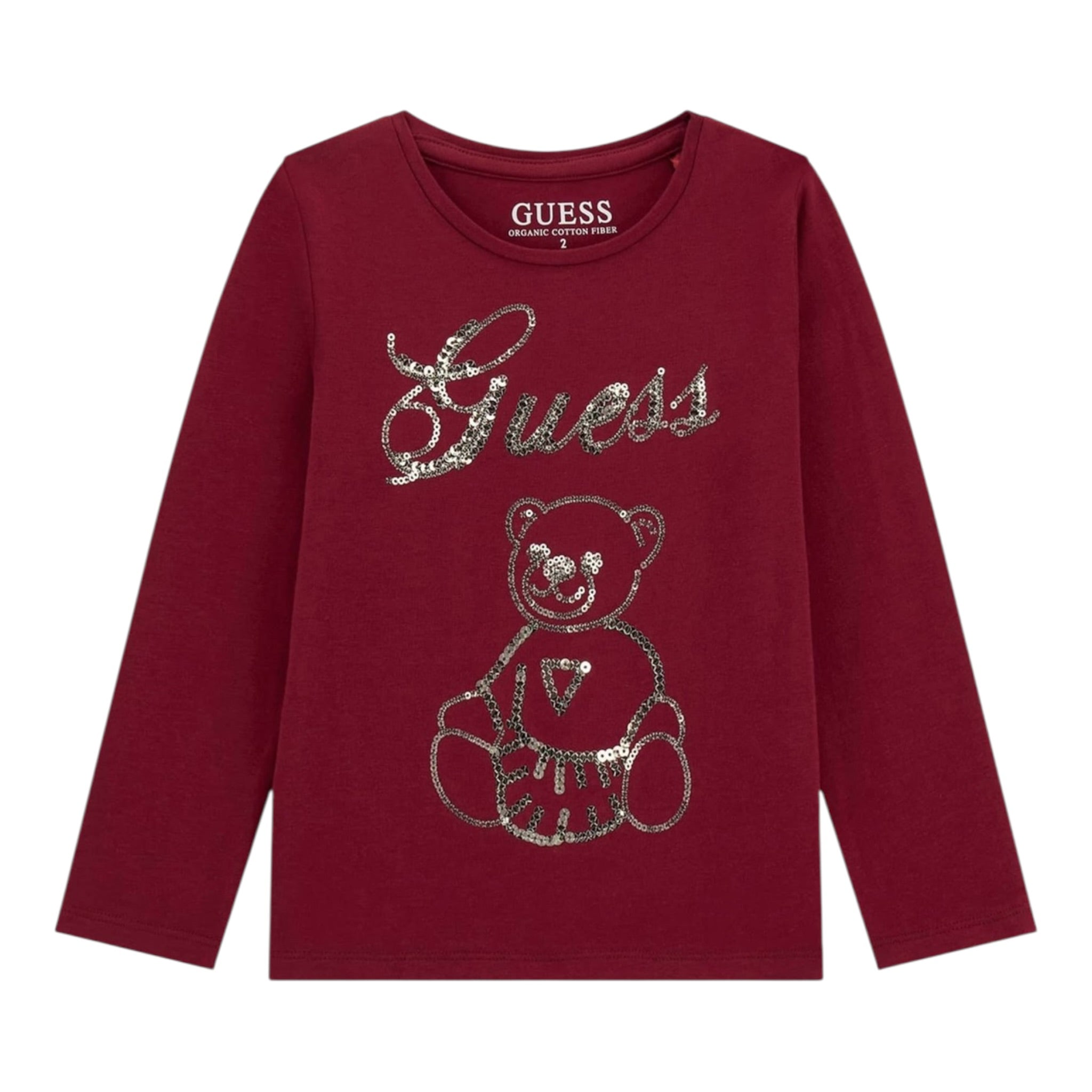 Guess Shirt Girocollo tinta unita con Pailettes Bordeaux per Neonata K5BI03J1314 BORDEAUX GUESS 