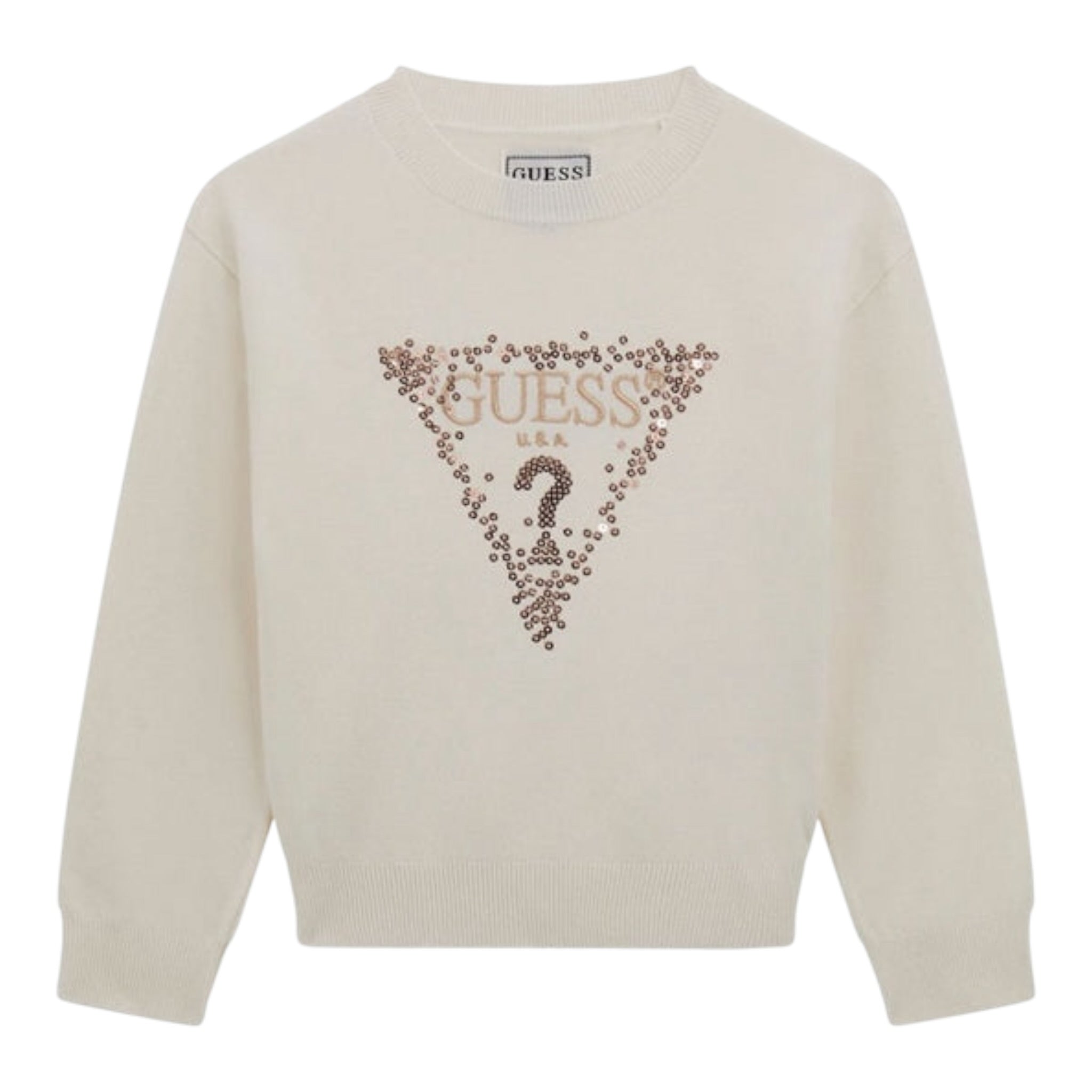 Guess Maglia Girocollo tinta unita con Paillettes Panna per Neonata K5BR04Z2NQ2 PANNA GUESS 