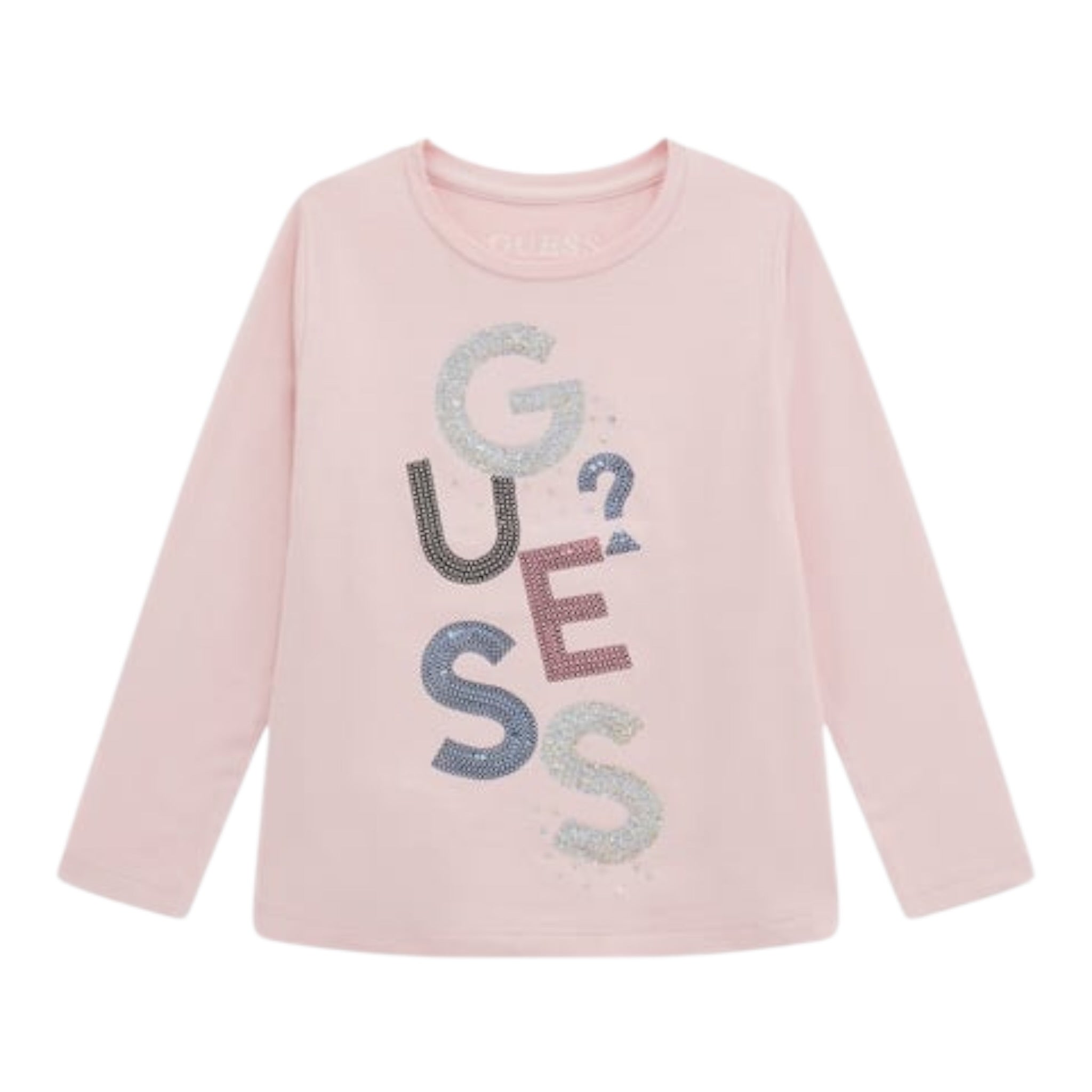 Guess Shirt Girocollo tinta unita con Paillettes Rosa per Bambina K5YI26KAPO0X ROSA GUESS 