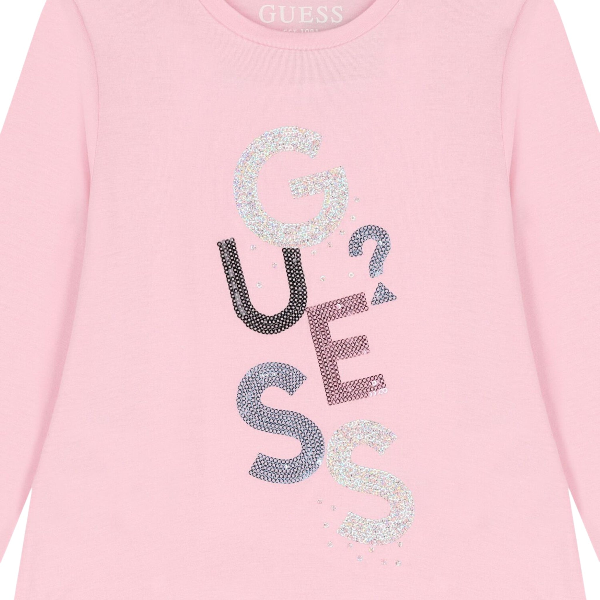 Guess Shirt Girocollo tinta unita con Paillettes Rosa per Neonata K5YI26KAPO0XXN ROSA GUESS 