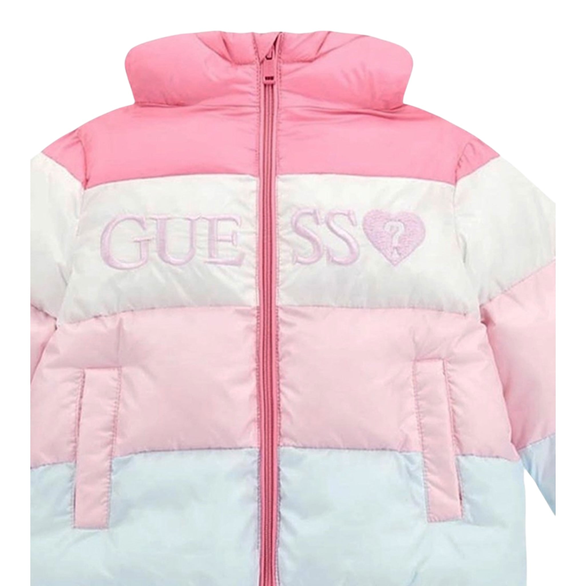 Guess Giubbino Tricolore con Zip E Cappuccio Rosa per Neonata K5YL01WEGY0 ROSA GUESS 