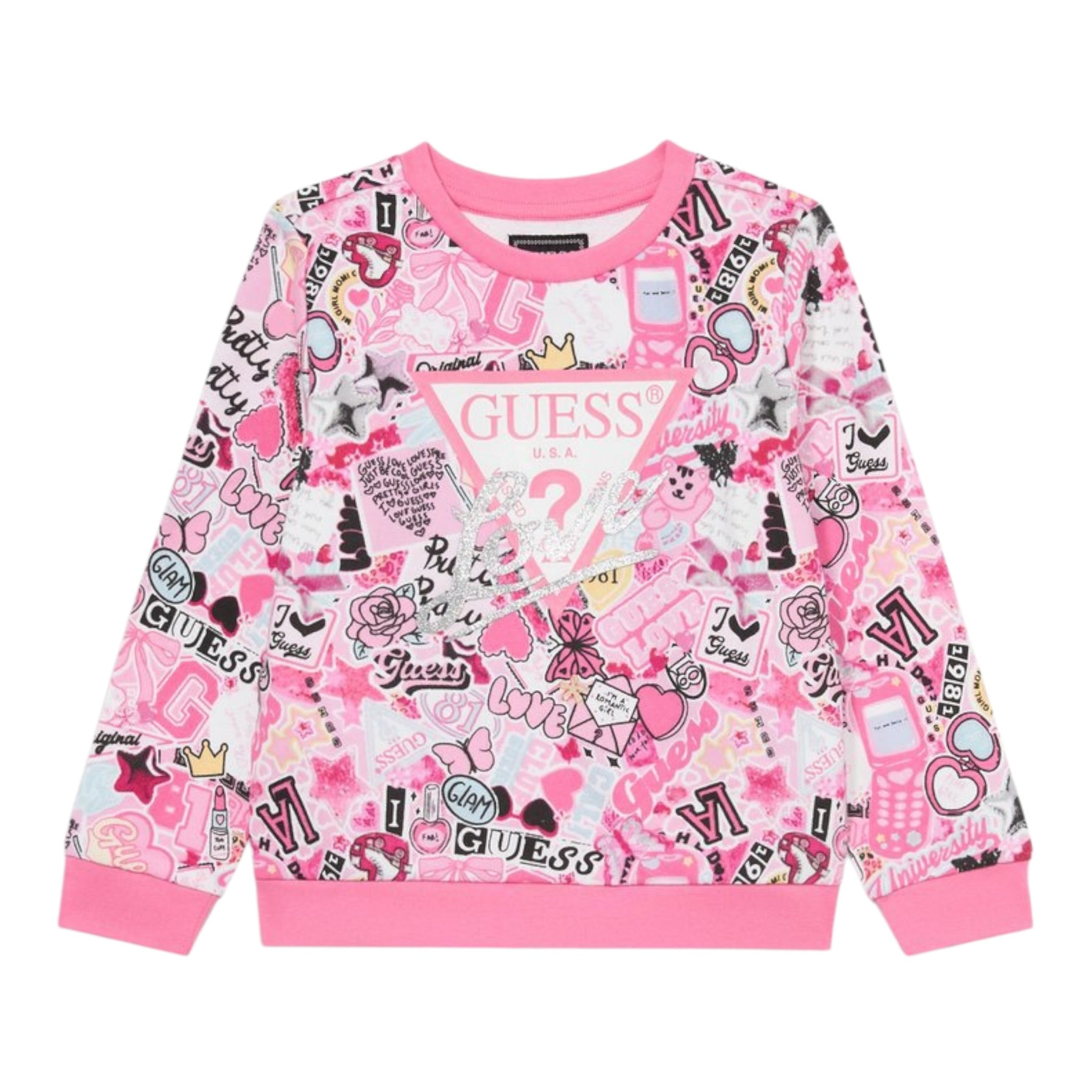 Guess Felpa Chiusa Girocollo tinta unita Stampa Fantasia Rosa per Bambina K5YQ02KA6R4JJ ROSA GUESS 