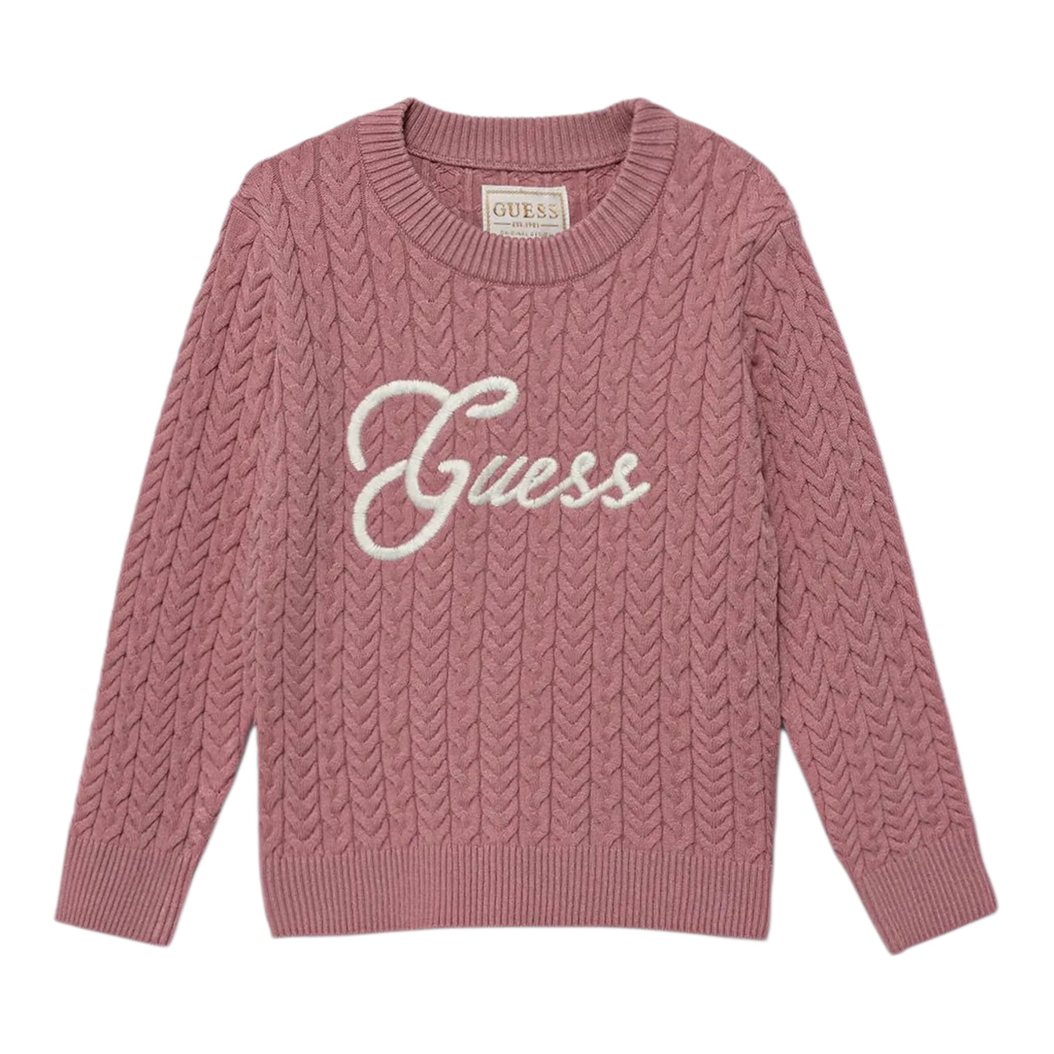 Guess Maglia Girocollo tinta unita con Lofo Rosa per Neonata K5YR04Z3OI0 ROSA GUESS 