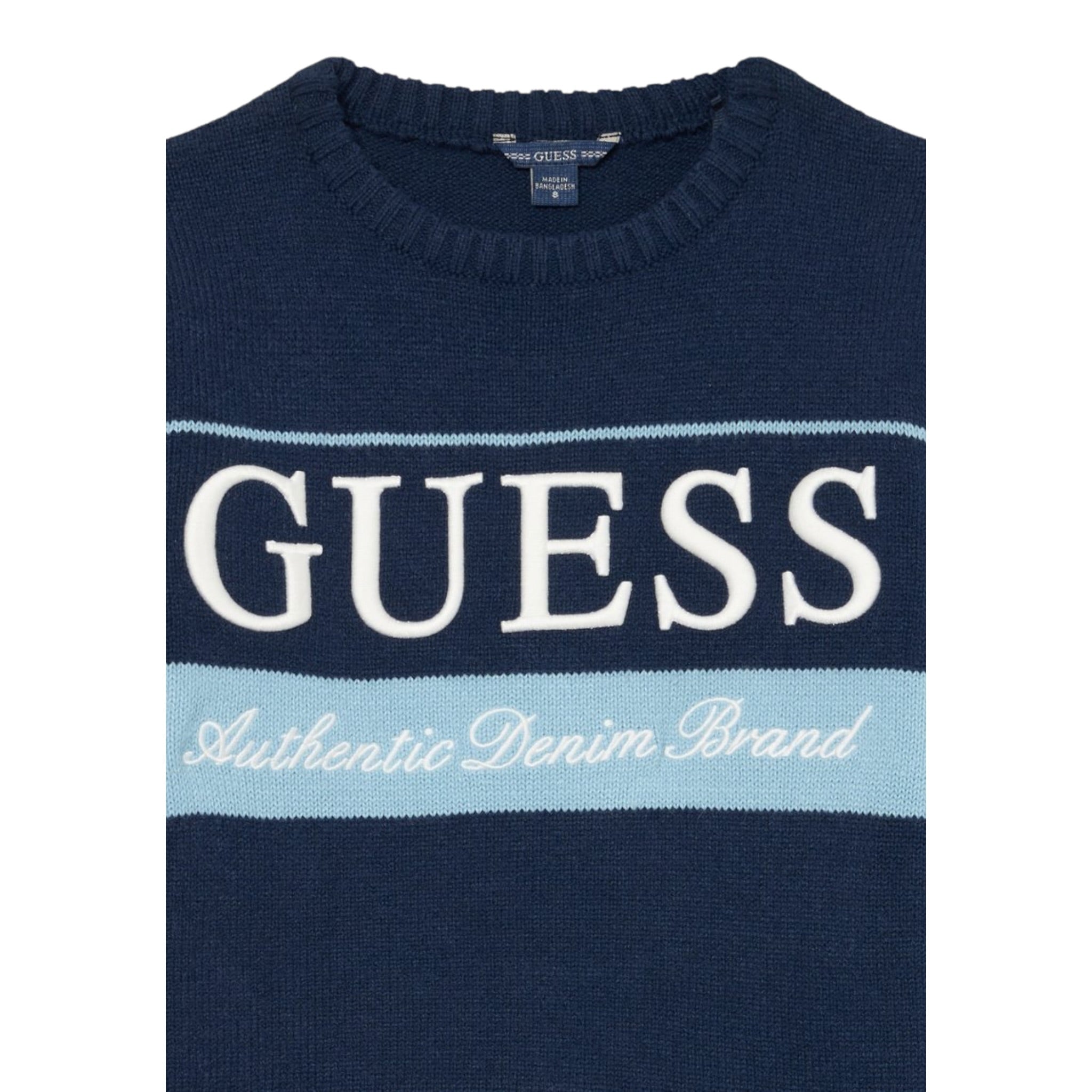 Guess Maglia Girocollo tinta unita con Logo Blu per Bambino N5BR03Z32N0X BLU GUESS 
