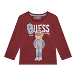 Guess Shirt tinta unita Girocollo con Stampa Bordeaux per Bambino N5YI23K8HM4XX BORDEAUX GUESS 