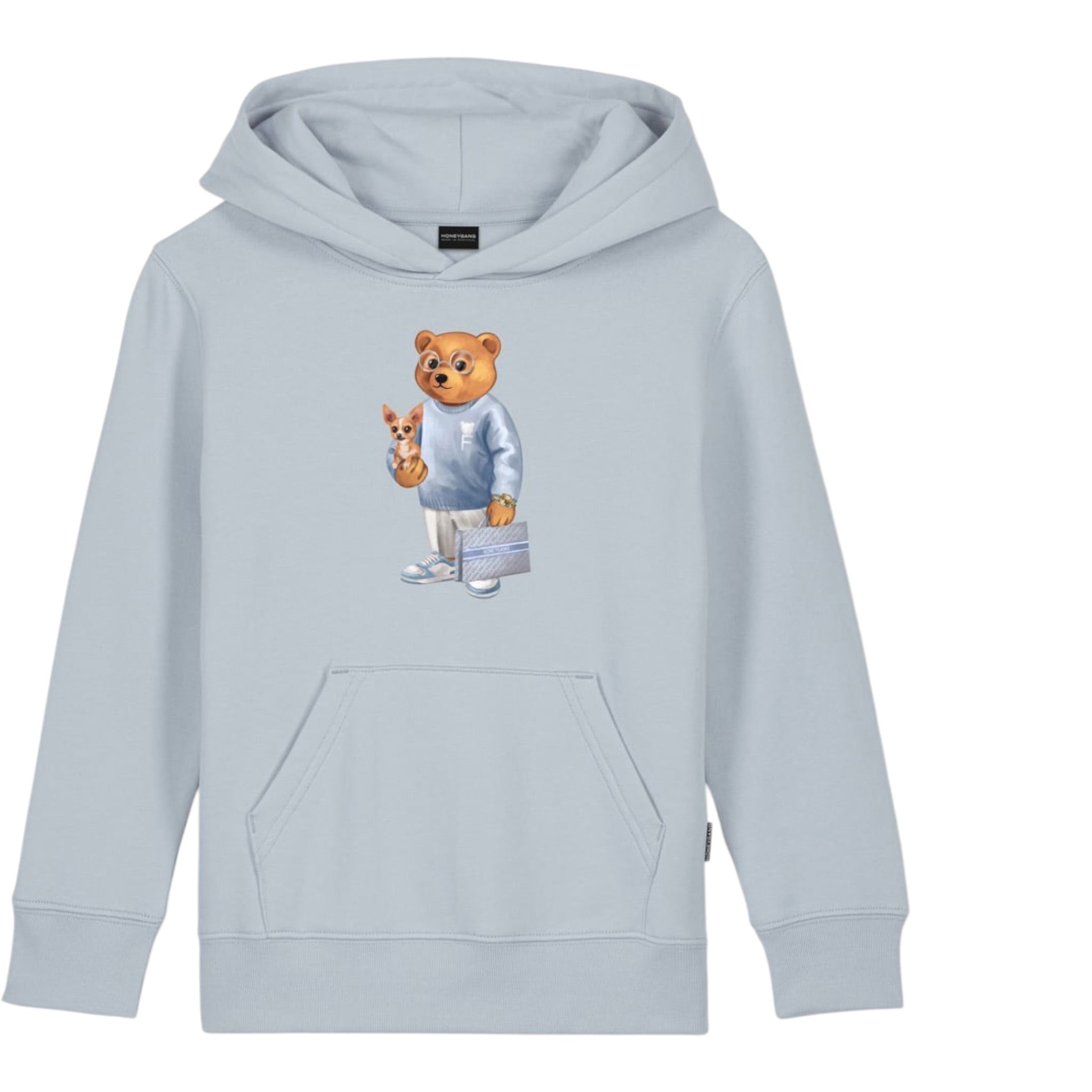 Honeygang Felpa tinta unita con Cappuccio E Stampa Azzurro per Bambino HOODIECXLIX AZZURRO HONEYGANG 