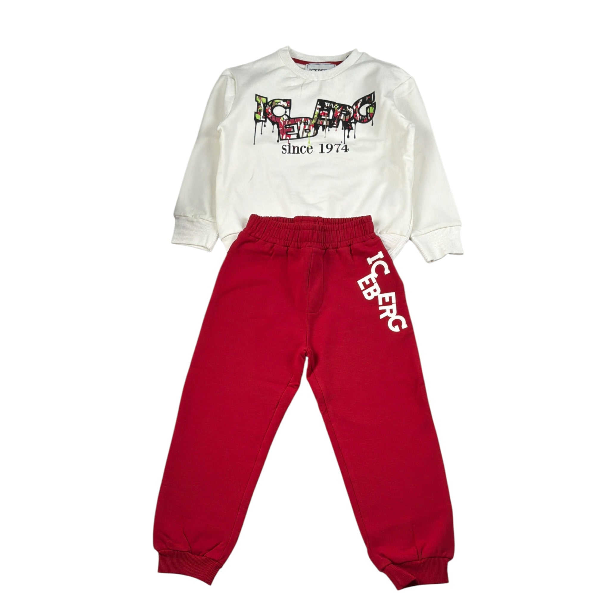 Iceberg Completo 2Pz Felpa-Pantalone con Stampa Bianco/Rosso per Neonato CFICE6304NX BAINCO/ROSSO ICEBERG 