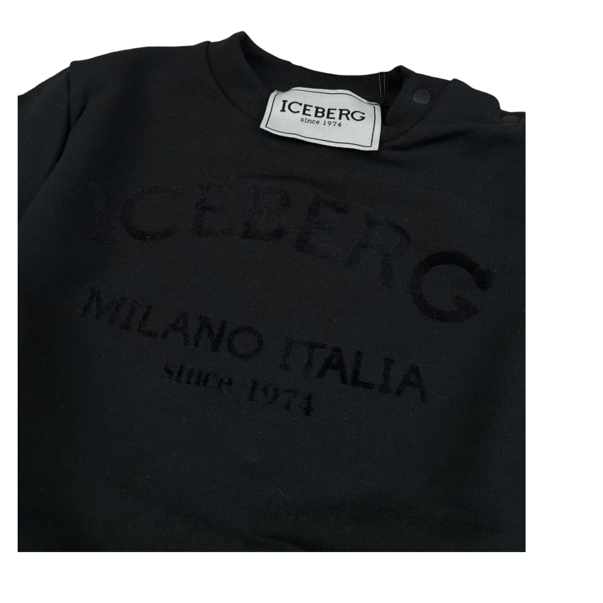 Iceberg Completo 2Pz Felpa-Pantalone con Stampa Nero per Neonato COMICE6300NN NERO ICEBERG 