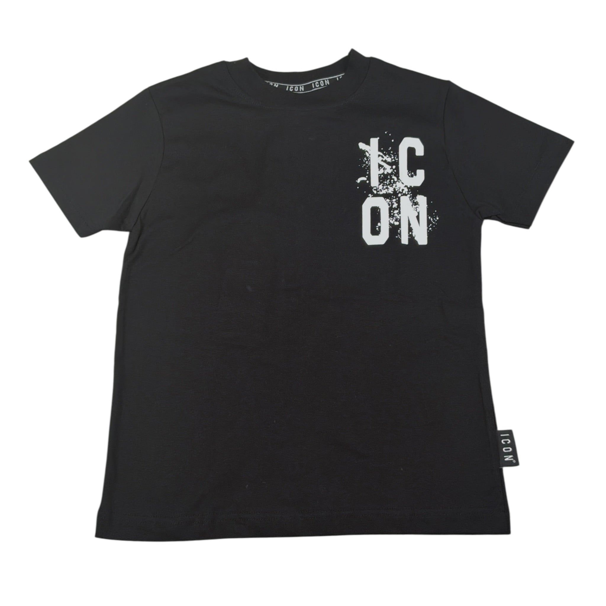 Icon T-Shirt Girocollo tinta unita con Stampe Logo Nero per Bambino IBKS00777 NERO ICON 