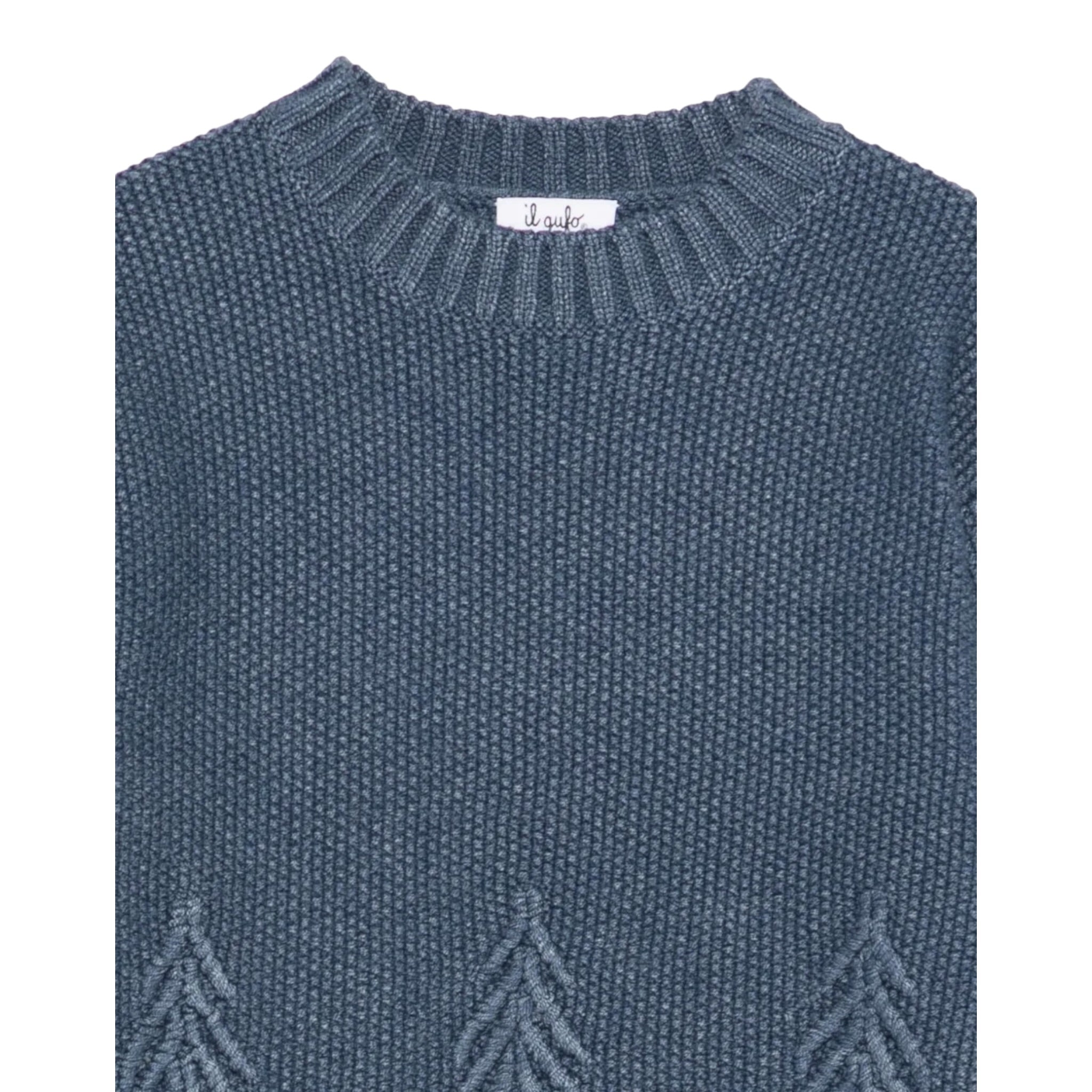 Il Gufo Maglia Girocollo tinta unita con Ricami Blu per Bambino A25GMA0005EM223 BLU IL GUFO 