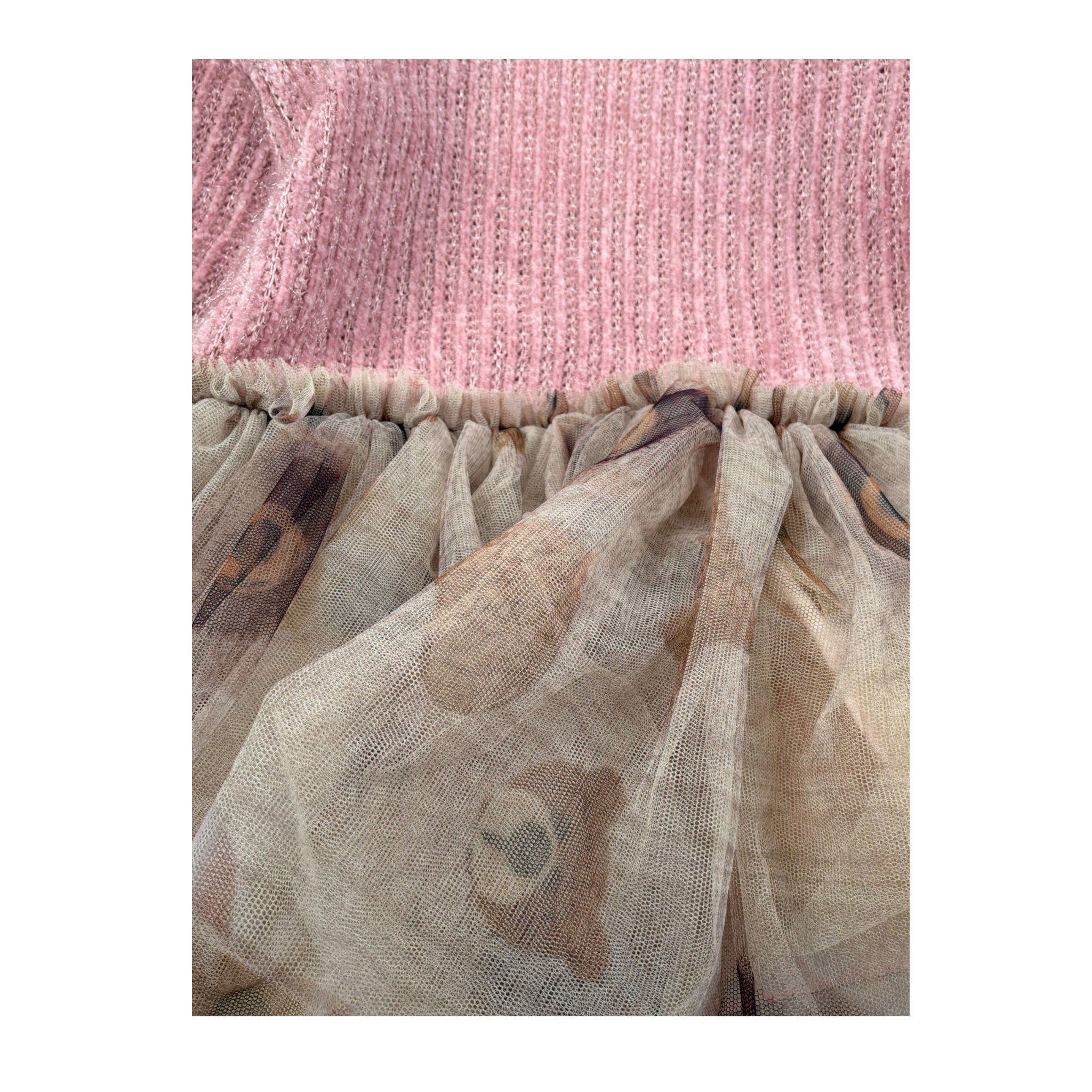 Illiana Abito Manica Lunga Bicolore Rosa/Beige per Neonata 729F ROSA/BEIGE ILLIANA 
