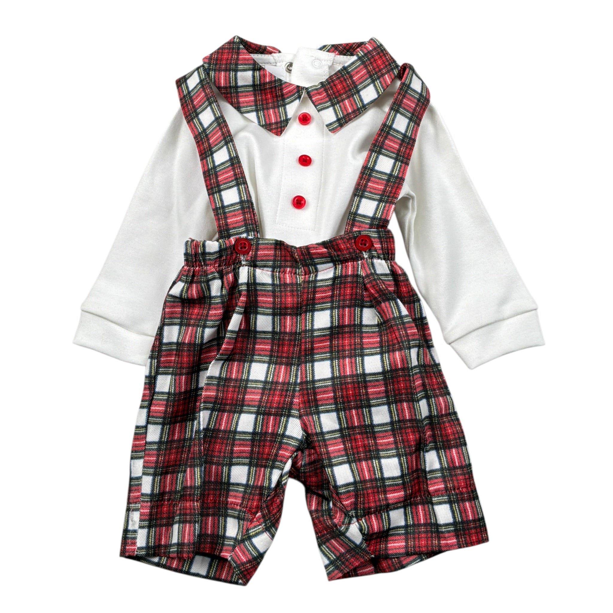 Isabel & Martinez Completo 2Pa Camicia-Salopette con Fantasia Scozzese Bianco/Rosso per Neonato 008135 BIANCO/ROSSO ISABEL & MARTINEZ 