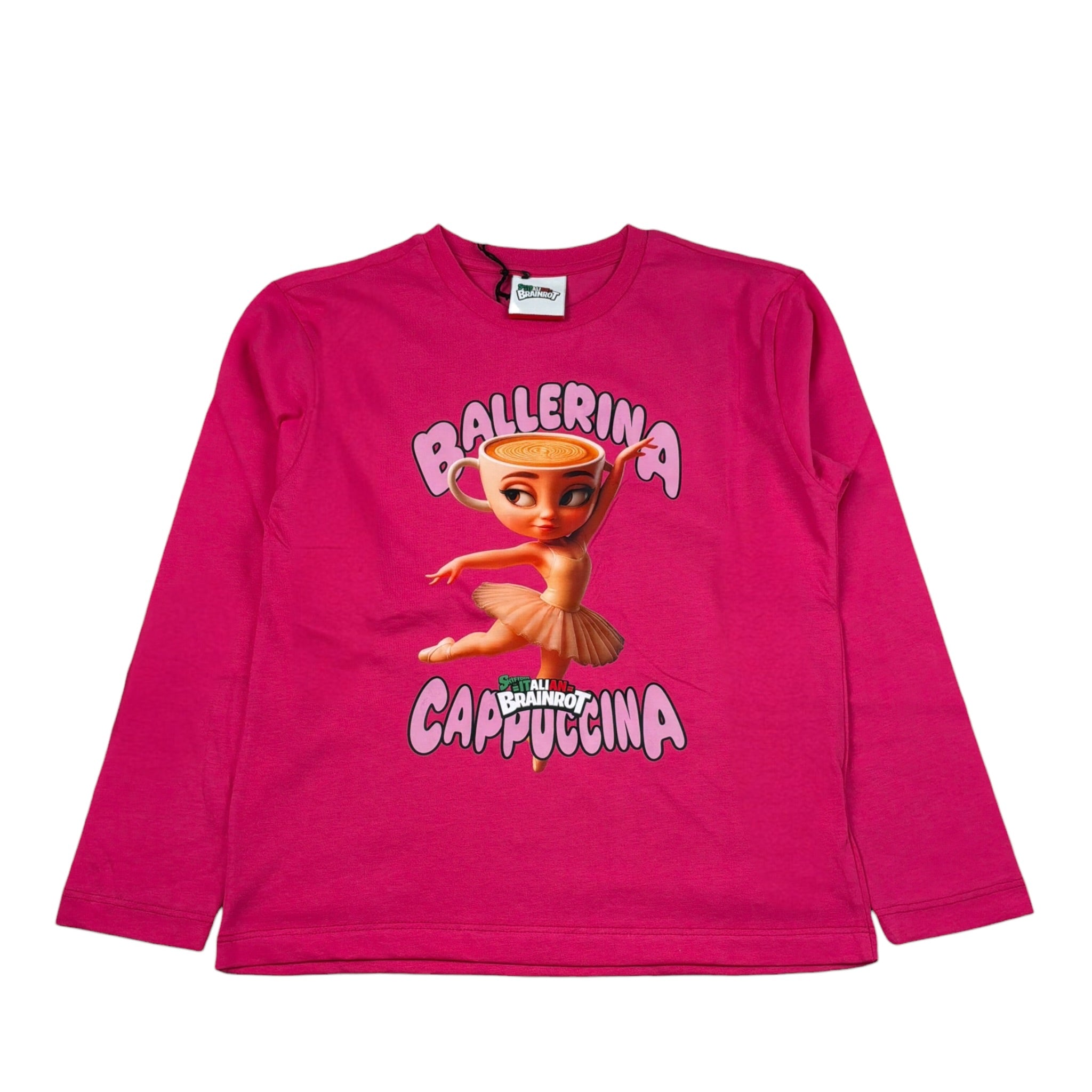 Italian Brainrot Shirt tinta unita Girocollo con Stampa Fuxia per Bambina F5IBJGTH009 FUXIA ITALIAN BRAINROT 