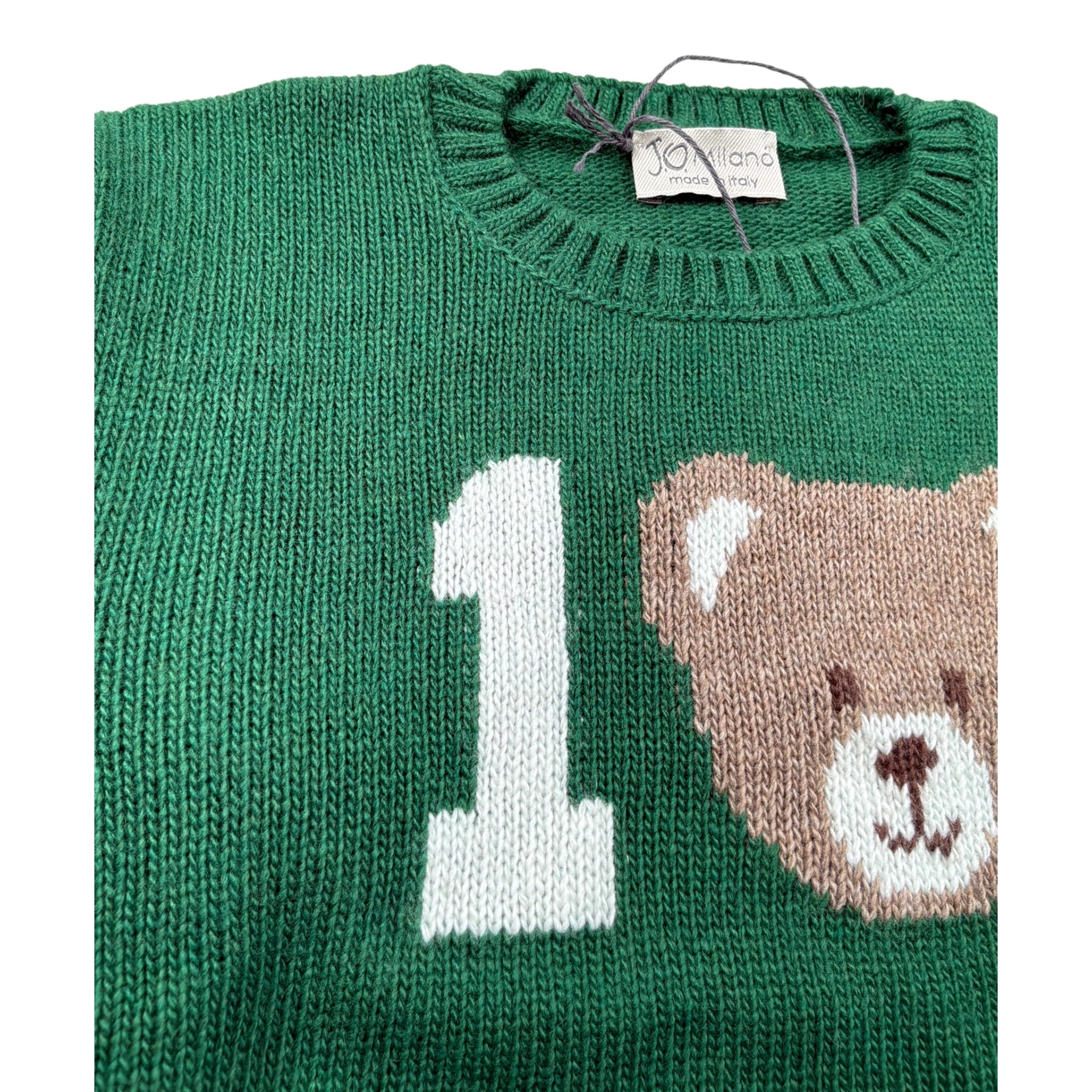 J.O. Milano Maglia Girocollo tinta unita con Ricamo Orso Verde per Neonato 563I1 VERDE J.O. MILANO 
