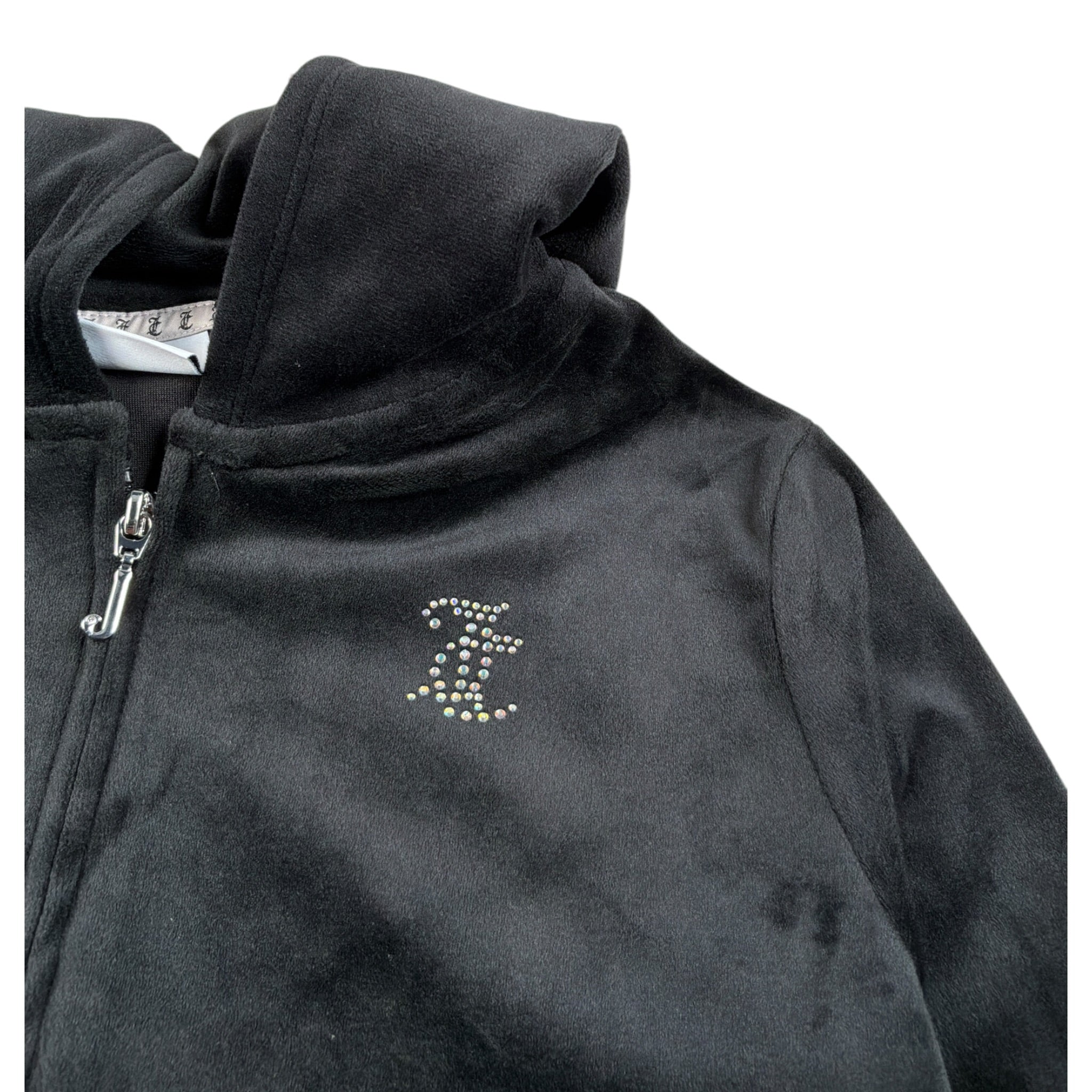 Juicy Couture Felpa con Zip E Cappuccio tinta unita In Velluto Nero per Bambina JBX6500 NERO JUICY COUTURE 