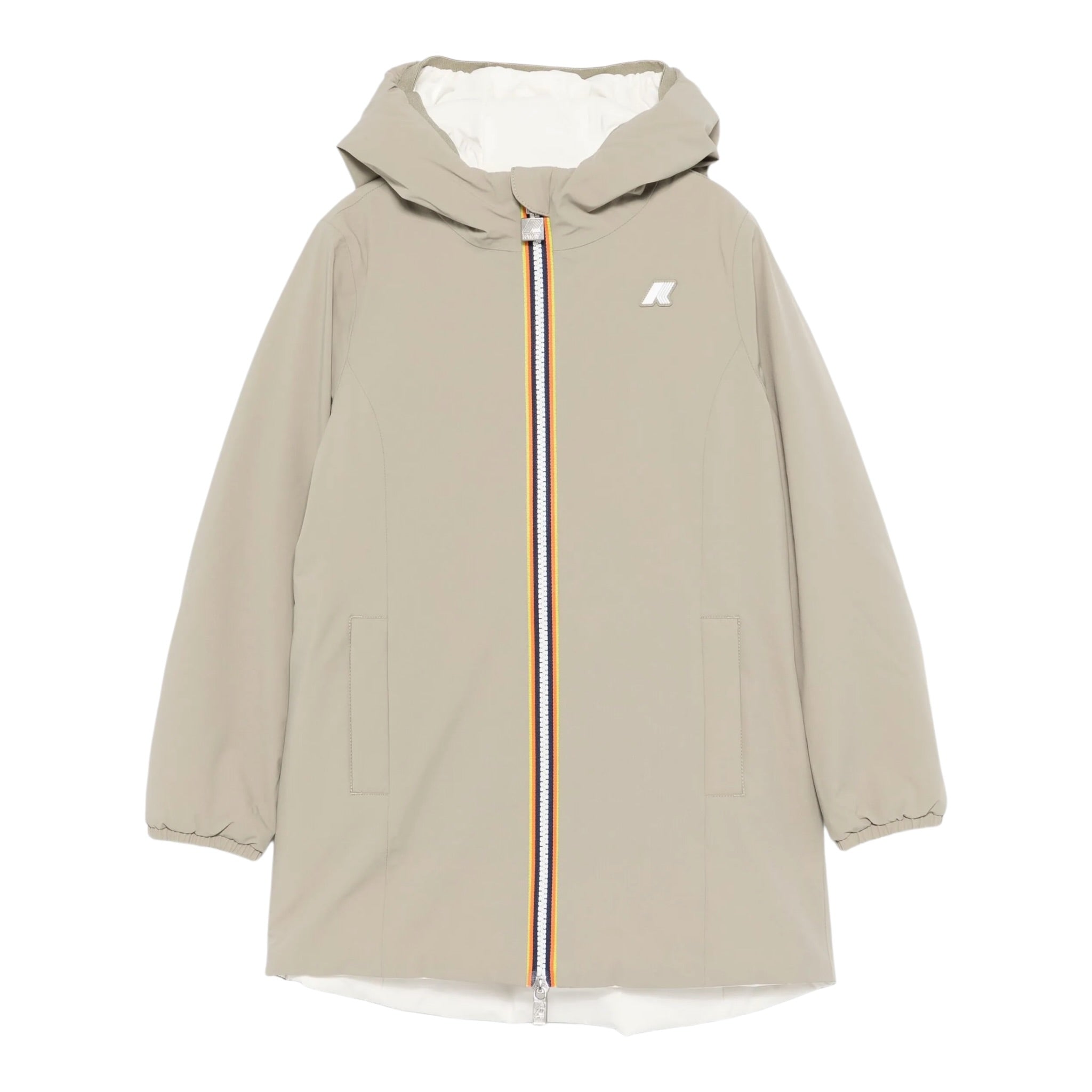 K-Way Giubbino Reversibile Lungo con Zip E Cappuccio Bianco/Verde per Bambino K11517WX BIANCO/VERDE K-WAY 