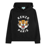 Kenzo Felpa Chiusa con Cappuccio tinta unita con Stampa Nero per Bambino K61124 NERO KENZO 