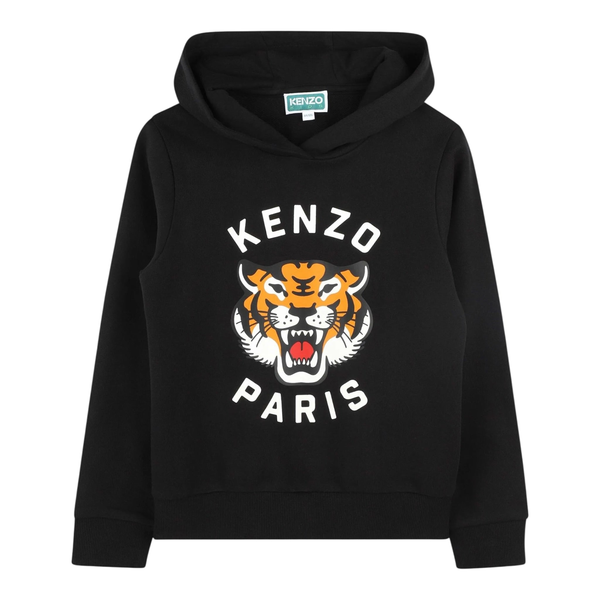 Kenzo Felpa Chiusa con Cappuccio tinta unita con Stampa Nero per Bambino K61124 NERO KENZO 