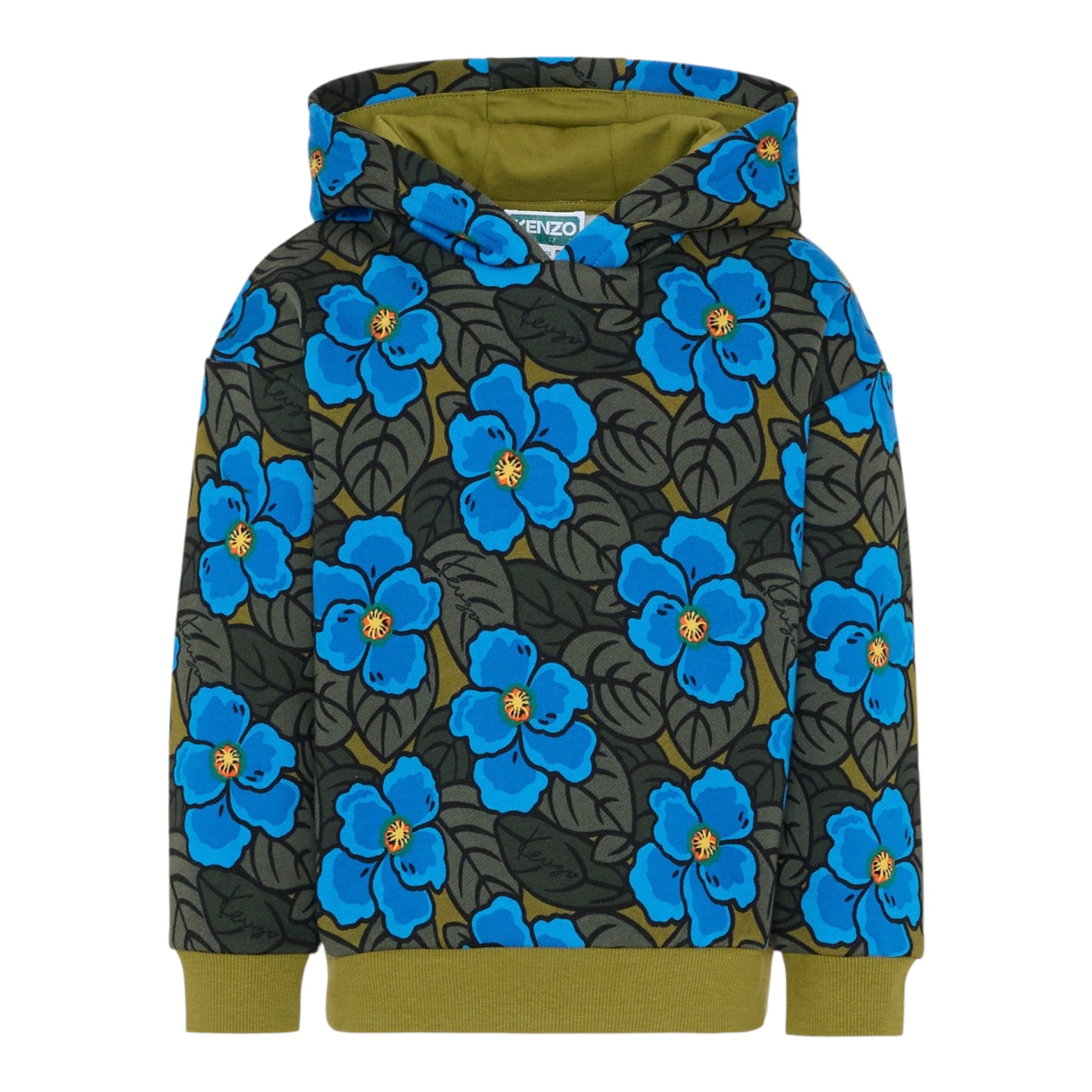 Kenzo Felpa tinta unita con Fantasia Fiori E Cappuccio Verde per Neonato K61433 VERDE KENZO 