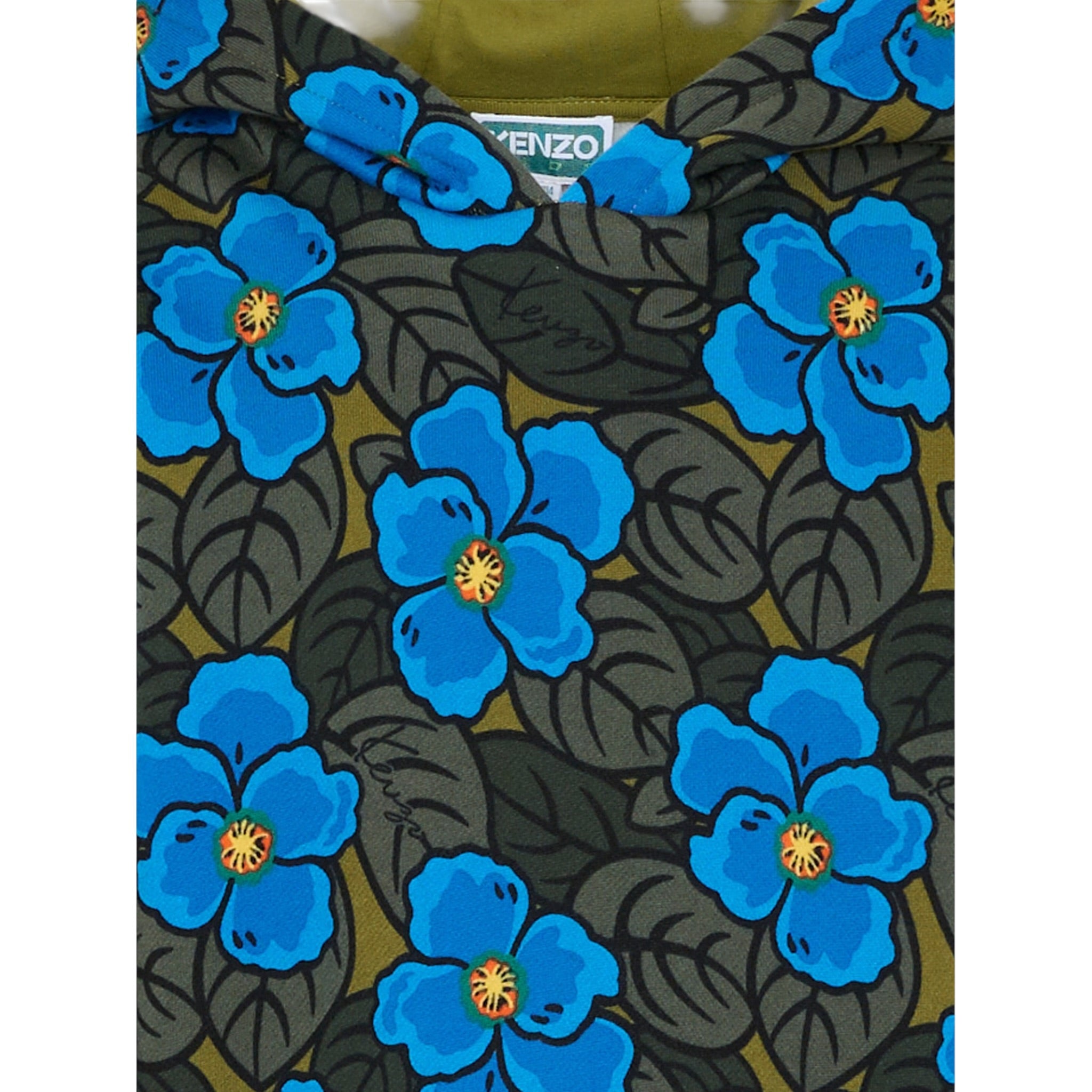 Kenzo Felpa tinta unita con Fantasia Fiori E Cappuccio Verde per Neonato K61433 VERDE KENZO 
