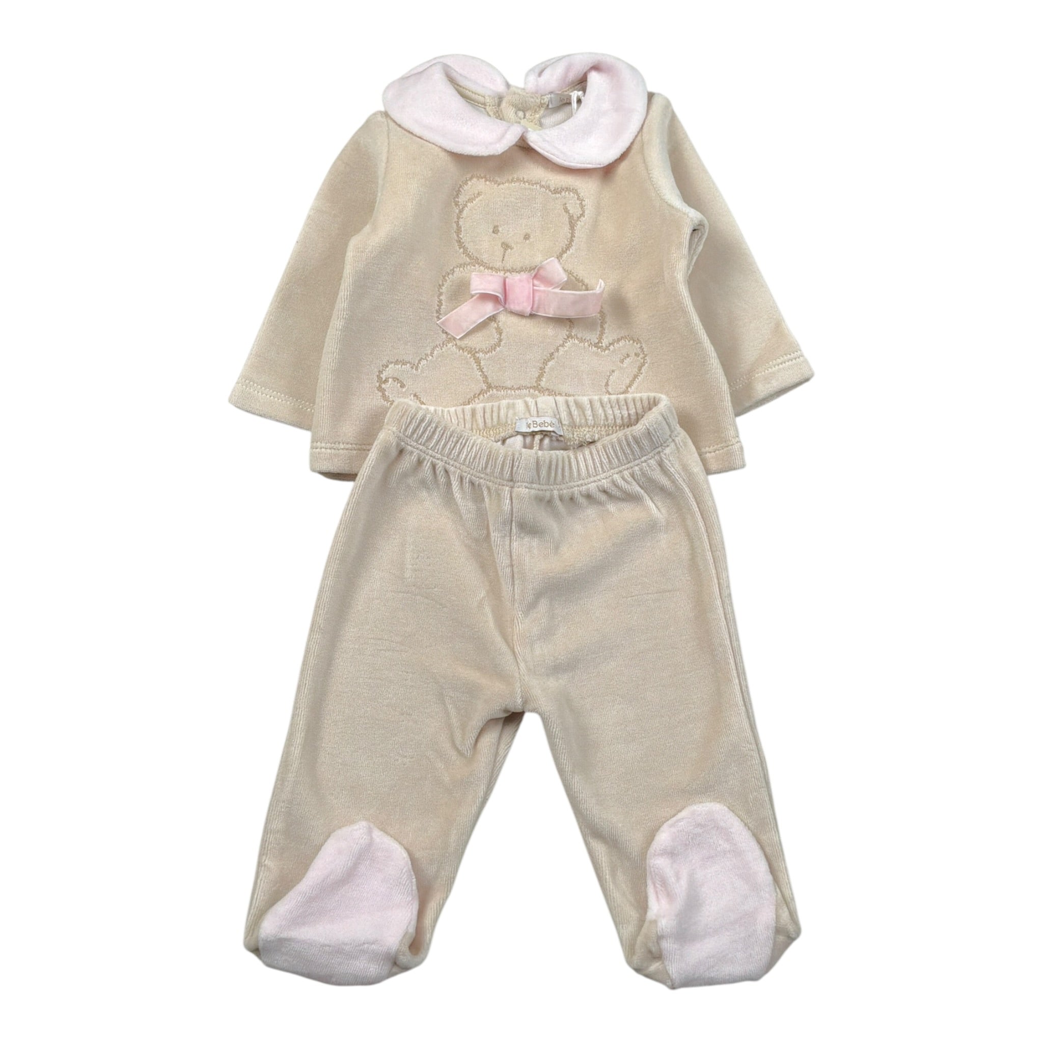 Le Bebe' Completo 2Pz Maglia-Ghettina In Velluto Beige per Neonata LBG5962 BEIGE LE BEBE' 